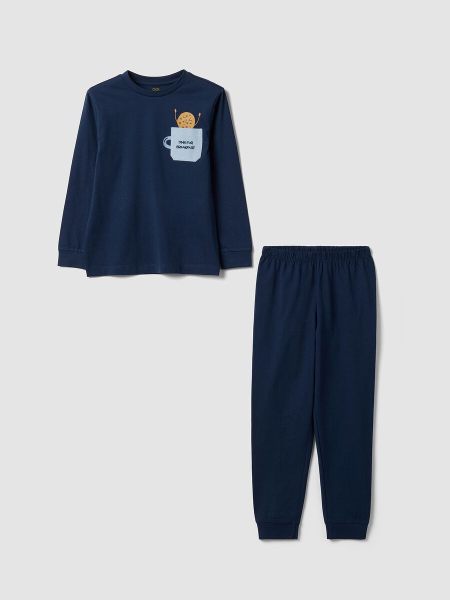 Blue pure organic cotton pyjamas with print for boys_0