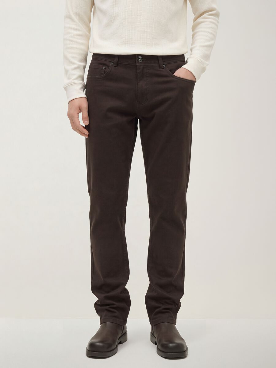 Brown slim-fit stretch cotton trousers_2