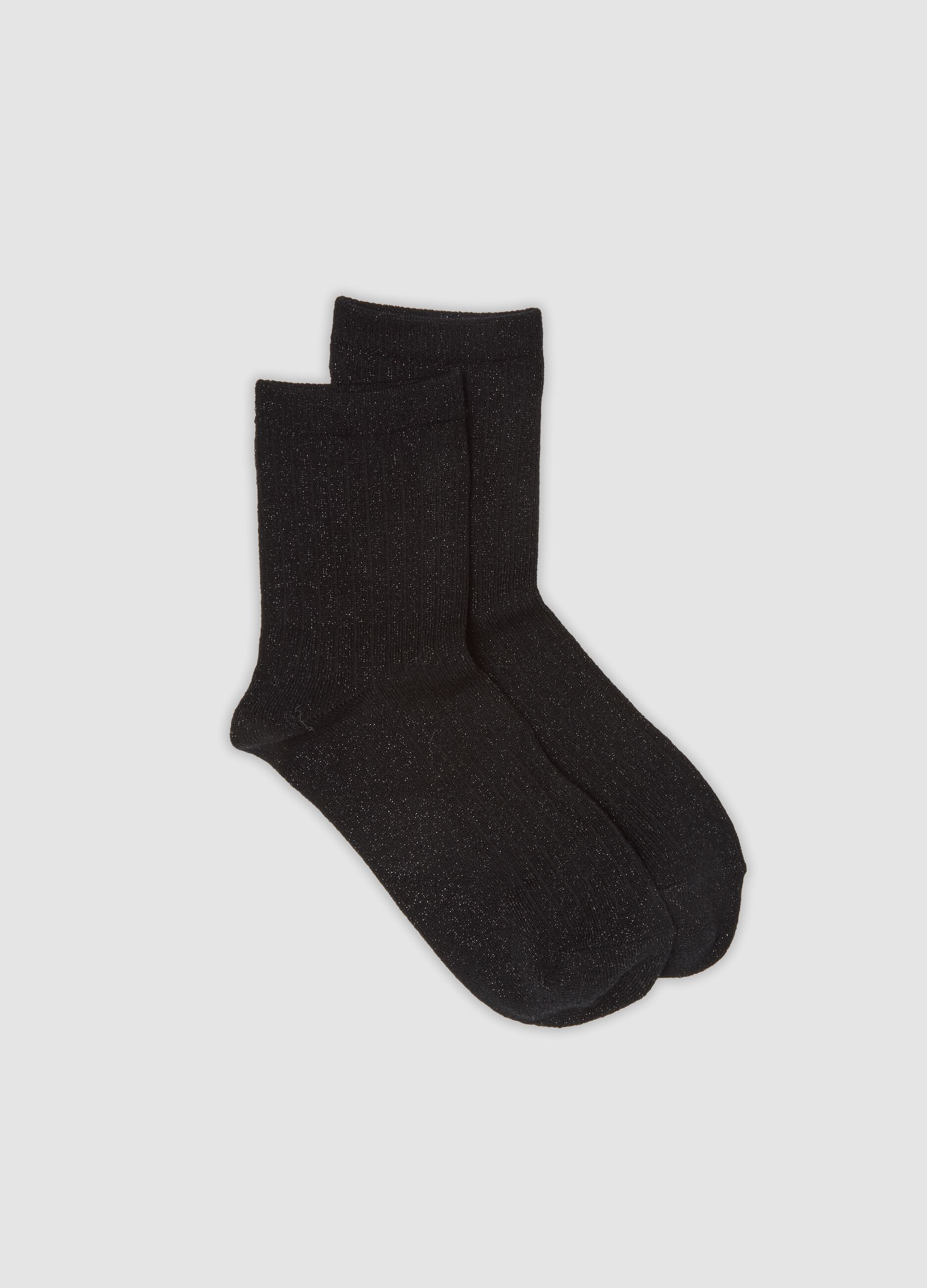 Black stretch socks with lurex threads