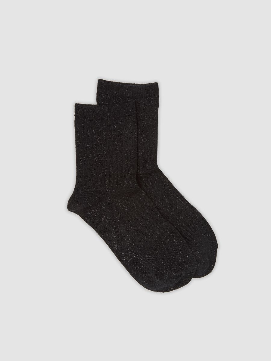 Black stretch socks with lurex threads_0