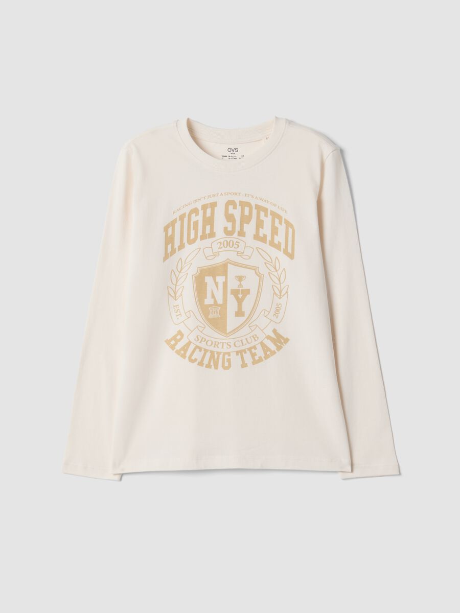 White organic cotton T-shirt with varsity-style print_0