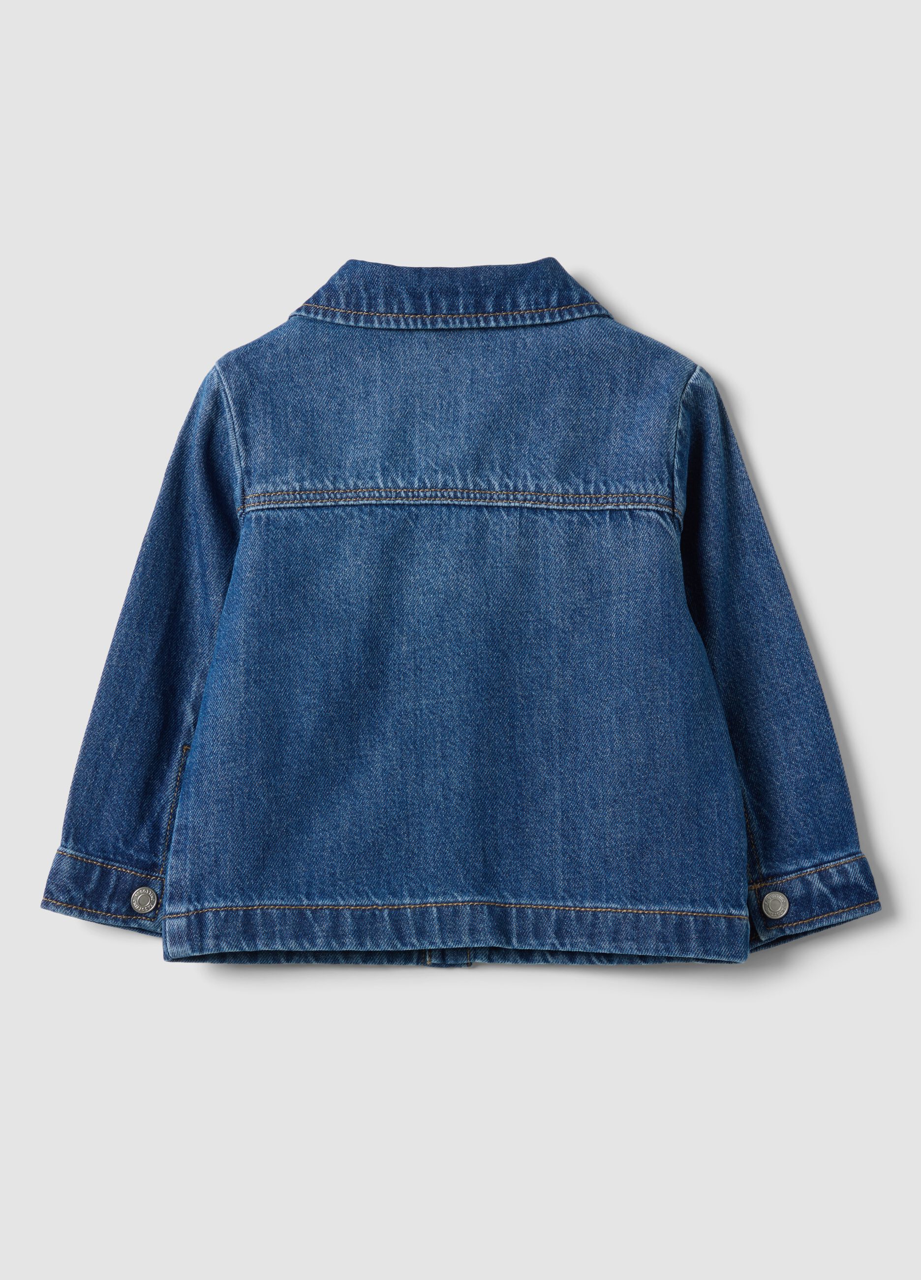 Shacket blu in puro cotone denim con bottoni a pressione