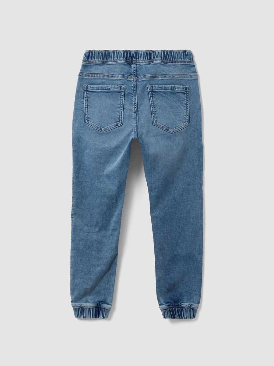 Blue stretch-cotton jogger jeans with drawstring for boys_5