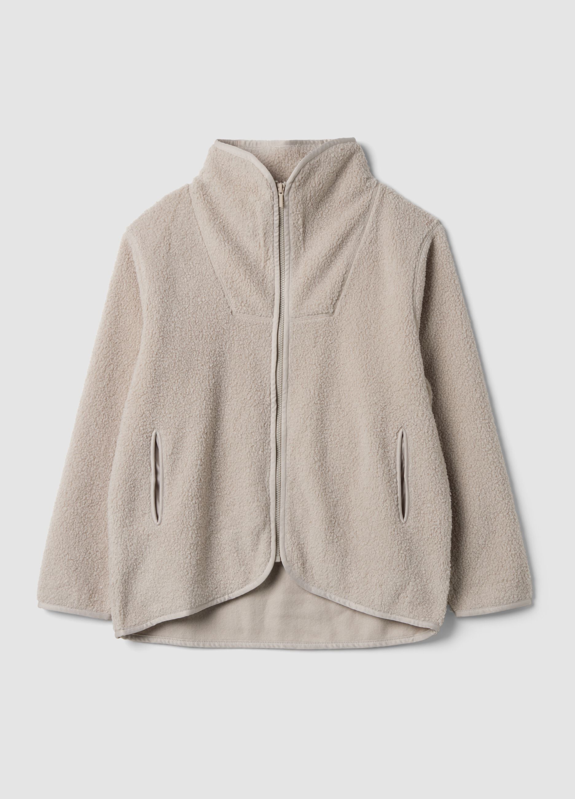 Beige crew-neck sweatshirt with zip