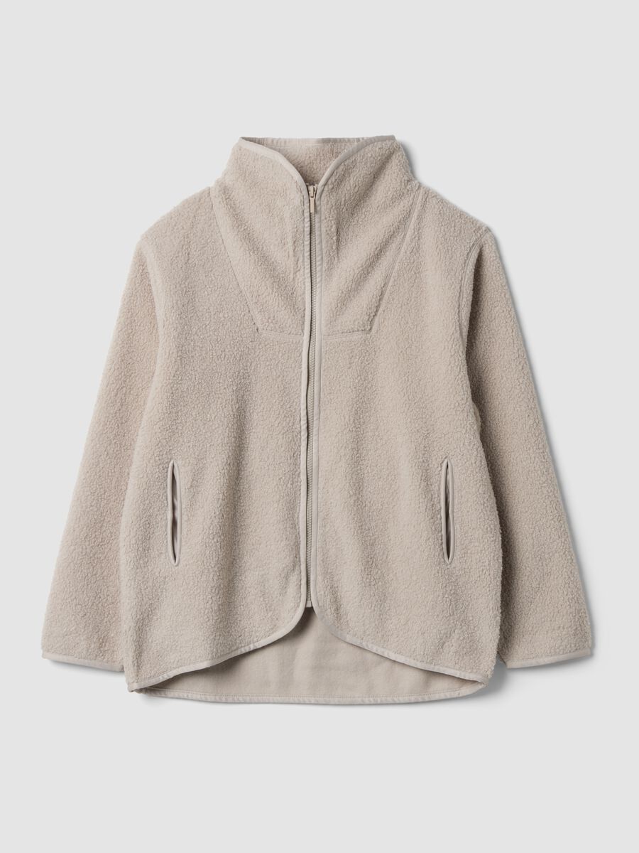 Beige crew-neck sweatshirt with zip_0