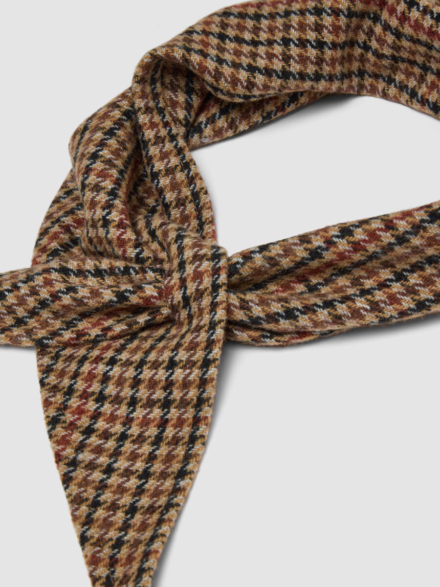 Brown patterned wool and viscose blend scarf_2