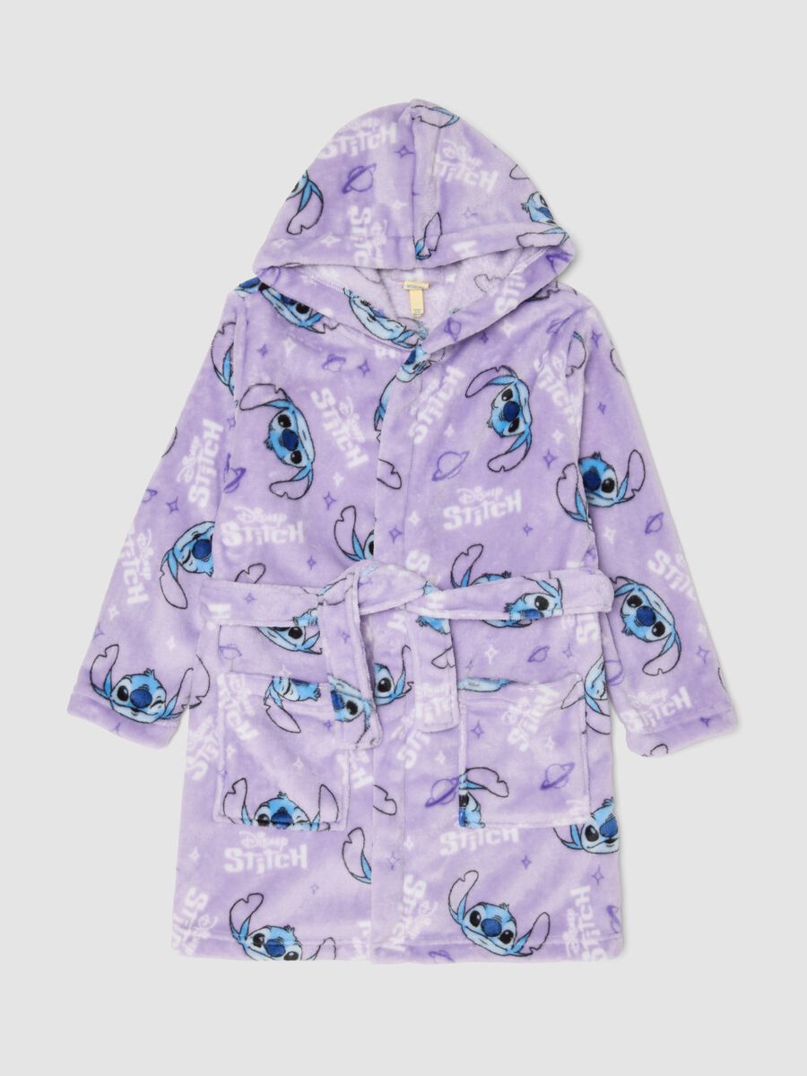 Lilac purple hooded bathrobe with Stitch print_0
