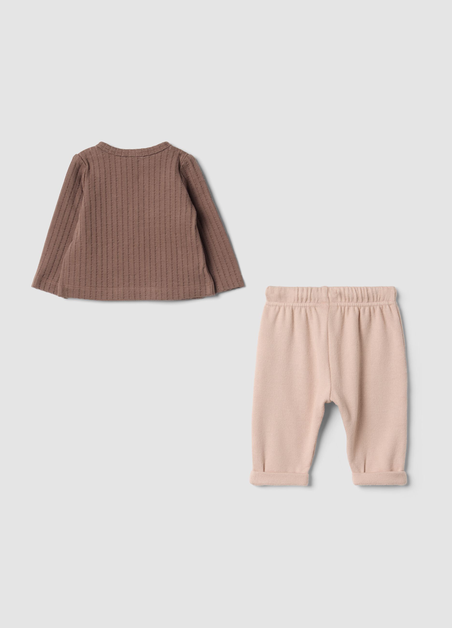 Brown ribbed set in pure organic cotton