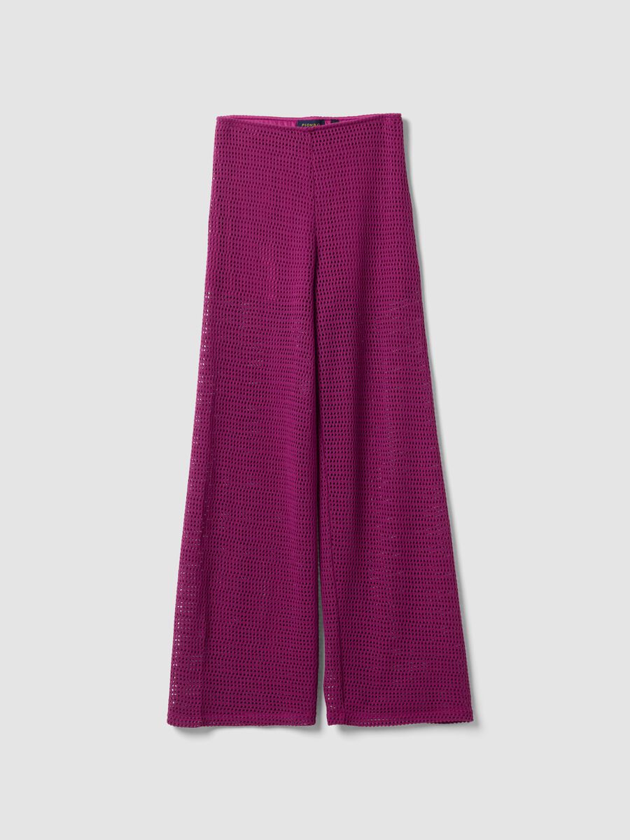 Purple viscose-blend crochet palazzo trousers, regular fit_4