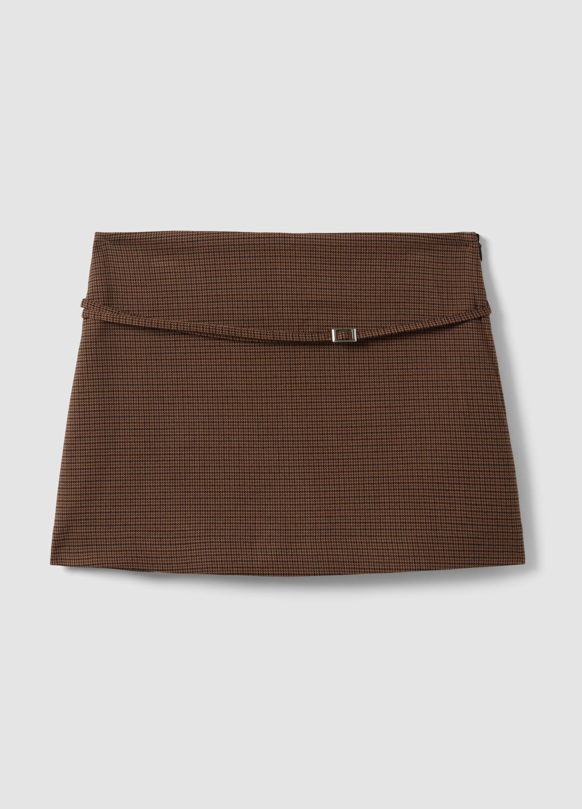 Brown stretch viscose mini skirt with belt