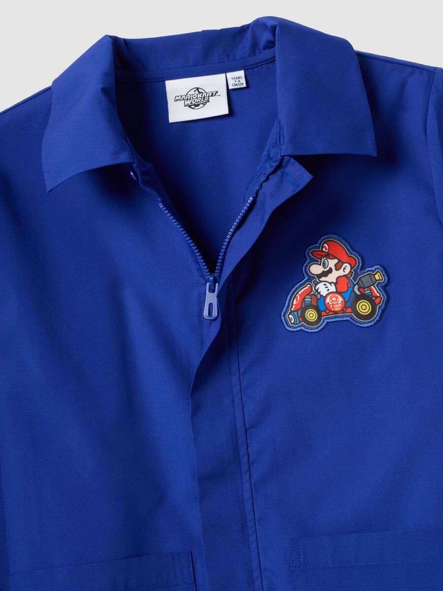 Blue boys&rsquo; school apron with zip and Mario Kart embroidery_2