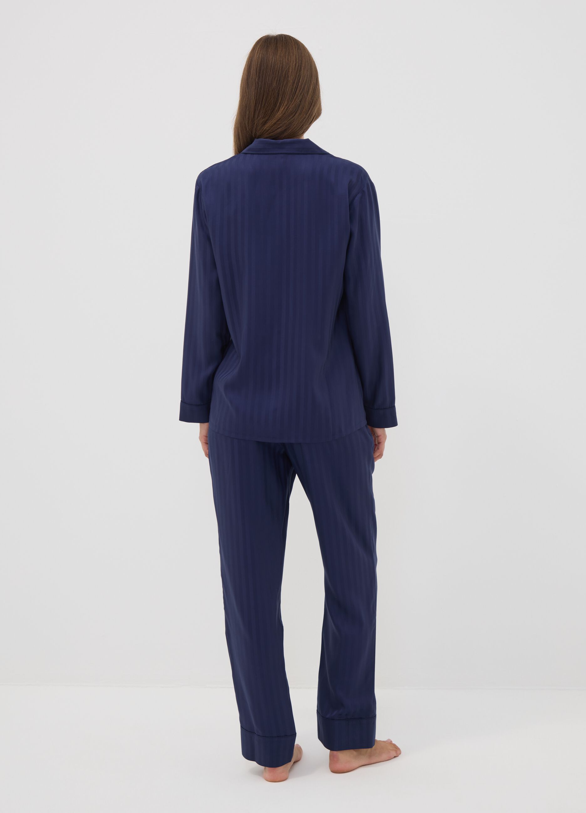 Blue pure viscose pyjama set with V-neck