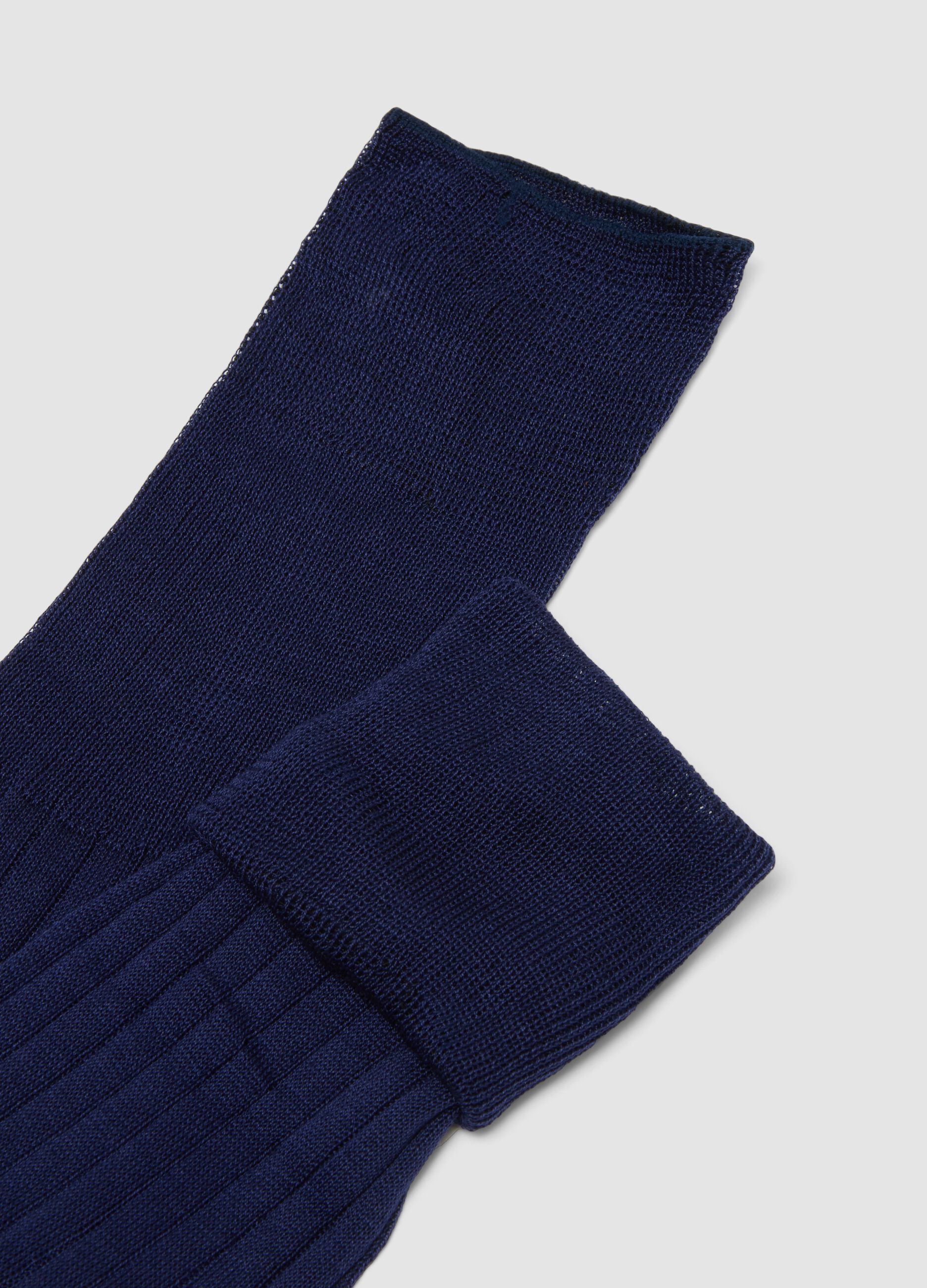 Long blue ribbed socks in pure cotton