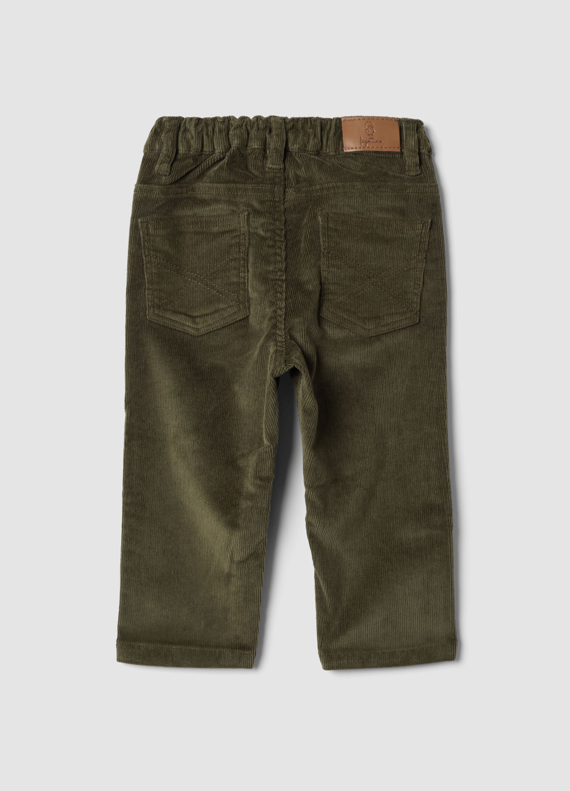 Pantaloni verdi in cotone elasticizzato a coste