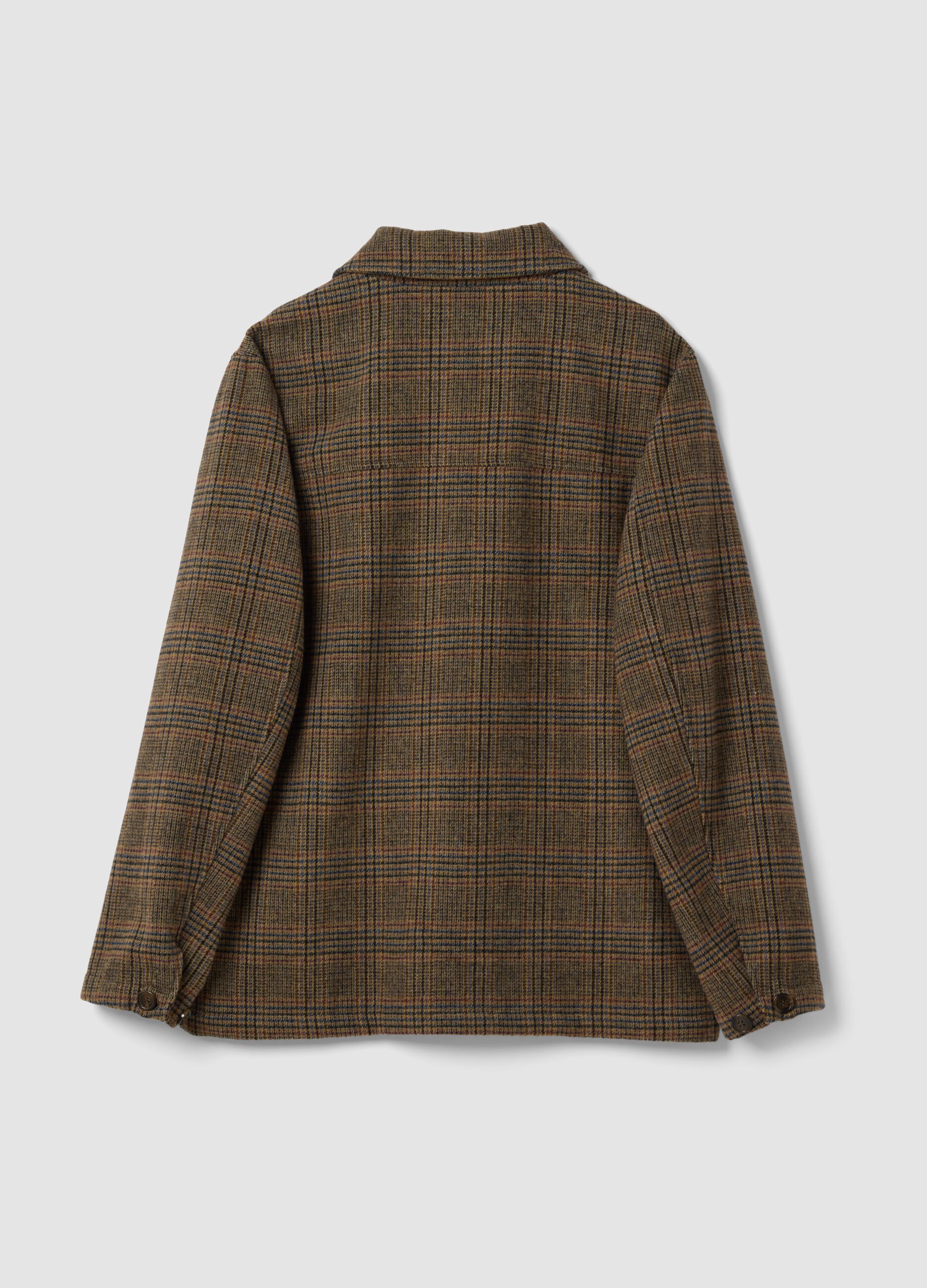 Shacket marrone e gialla in misto lana e viscosa a quadri regular fit