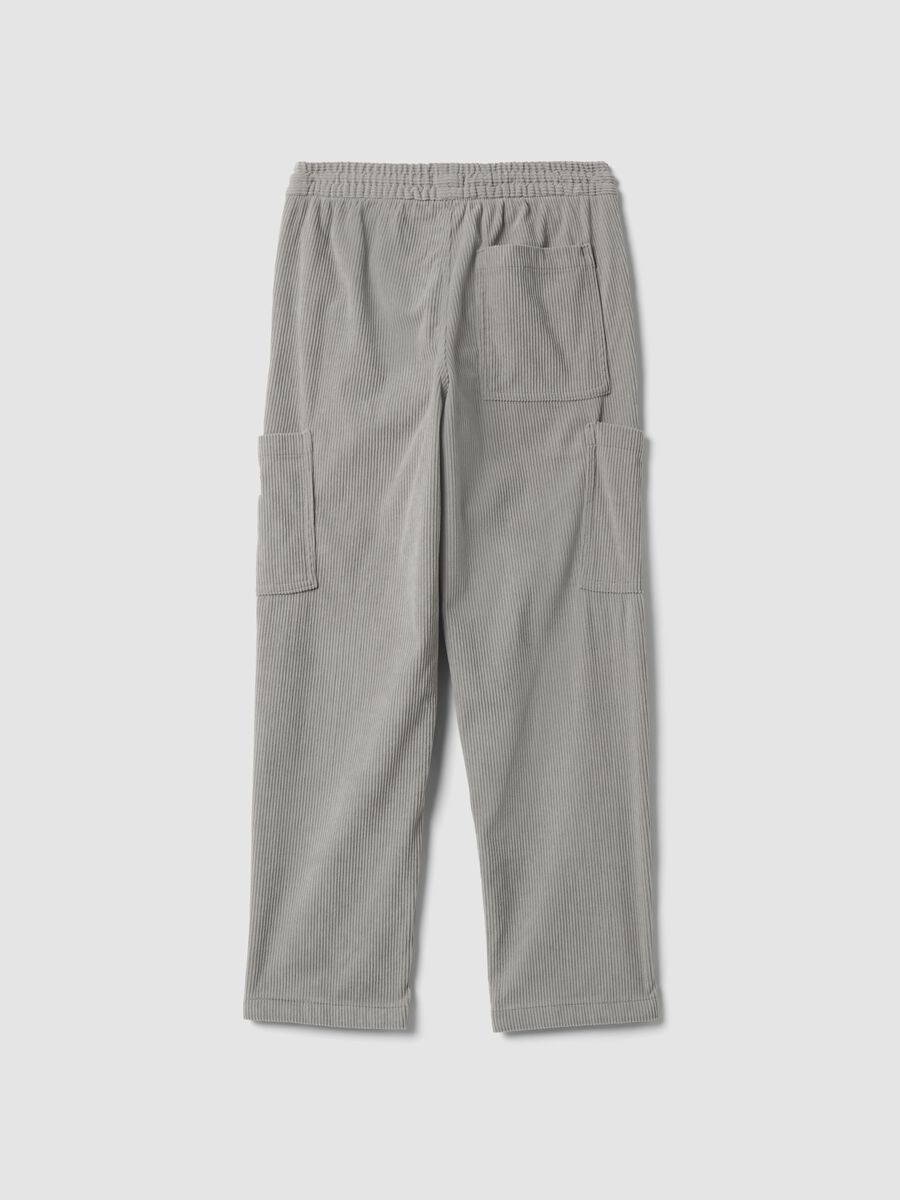 Grey comfort-fit cargo trousers with elasticated waistband_1
