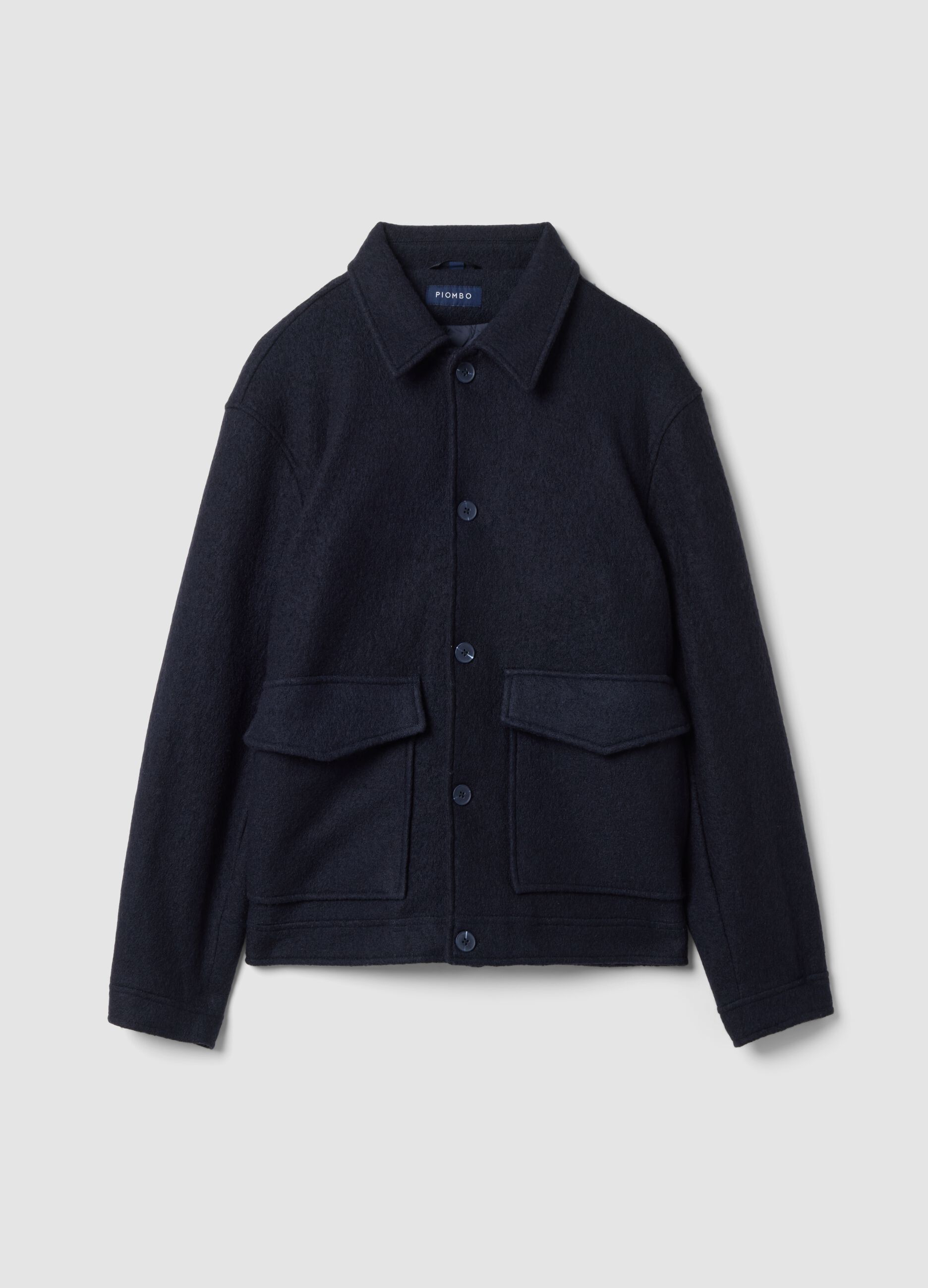 Shacket blu navy imbottita in misto lana e viscosa