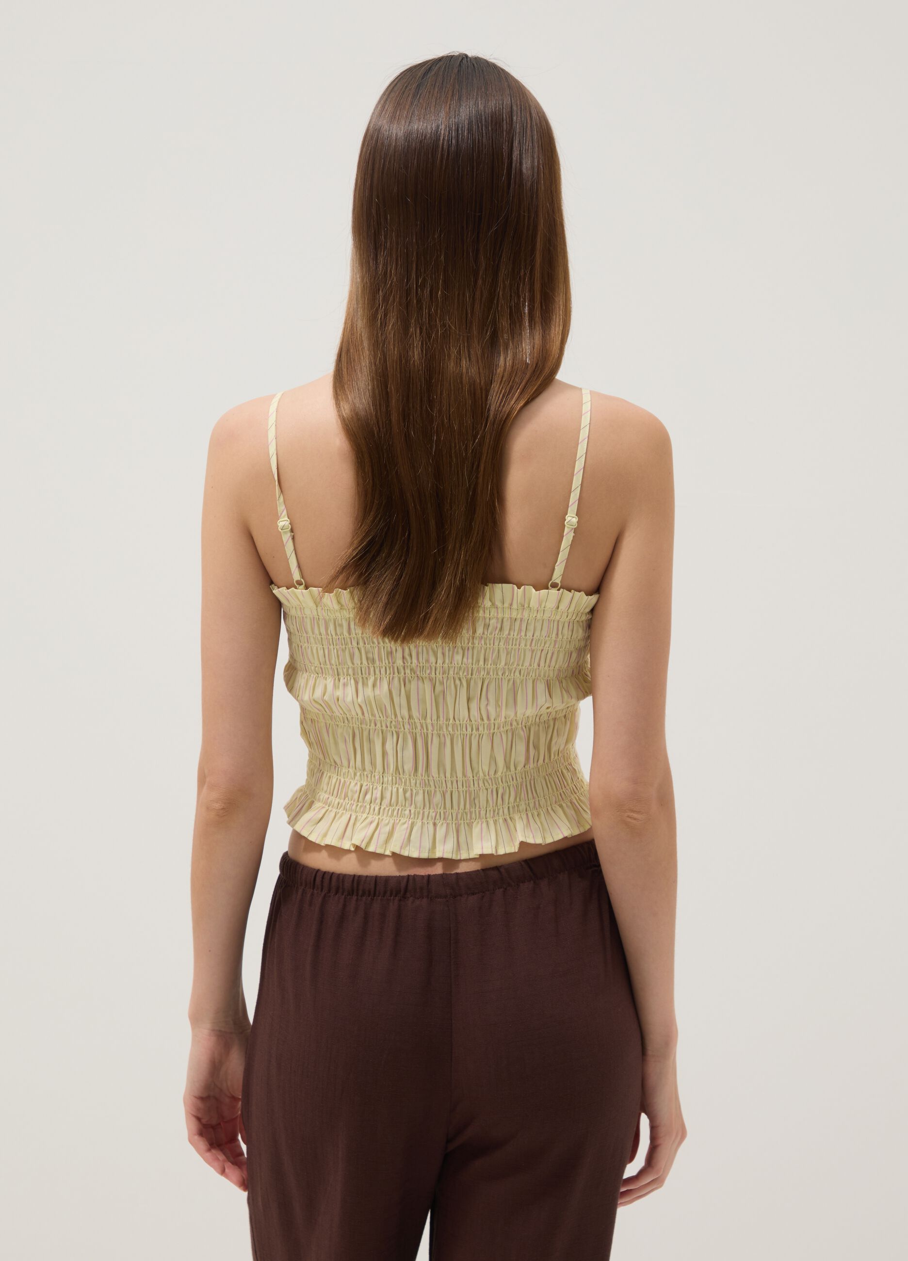 Yellow pure cotton tank top with ruched finish