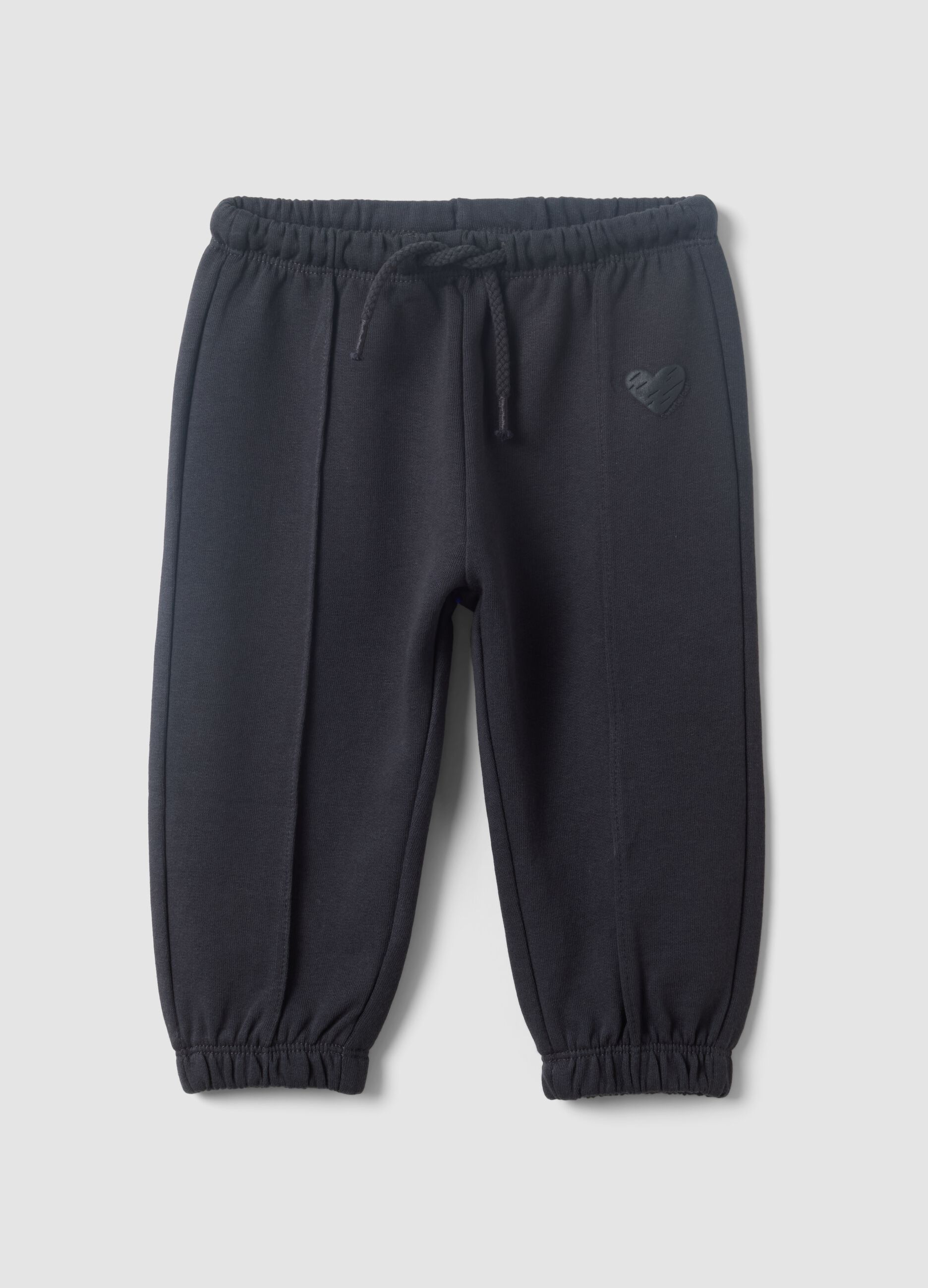 Black pure cotton jogger trousers with heart detail, comfort fit for baby girl