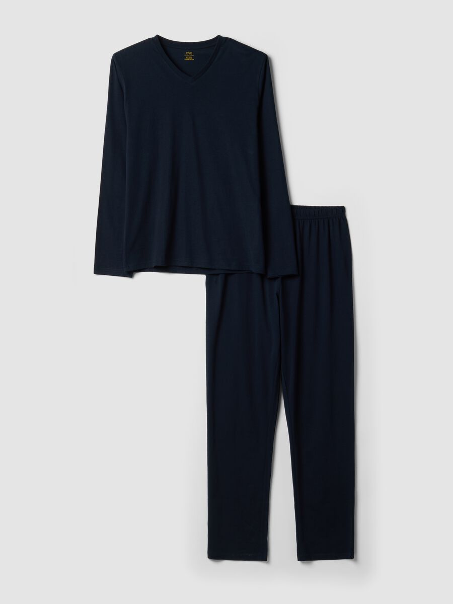 Blue pure organic cotton V-neck pyjamas, regular fit_4