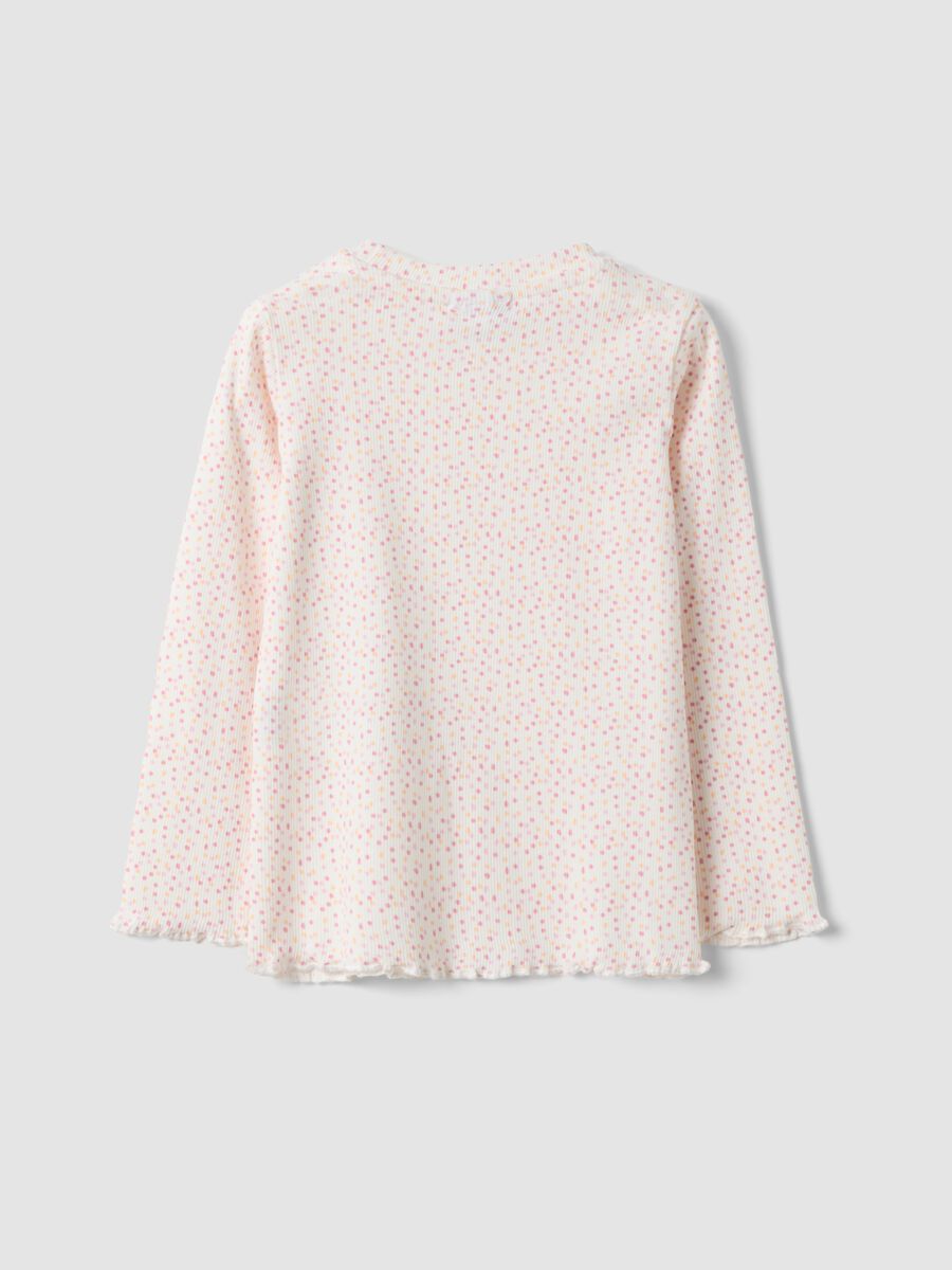 White slim-fit polka-dot stretch organic cotton T-shirt for baby girl_1