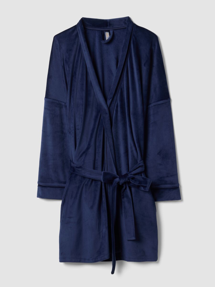 Blue stretch-fabric dressing gown with belt_4