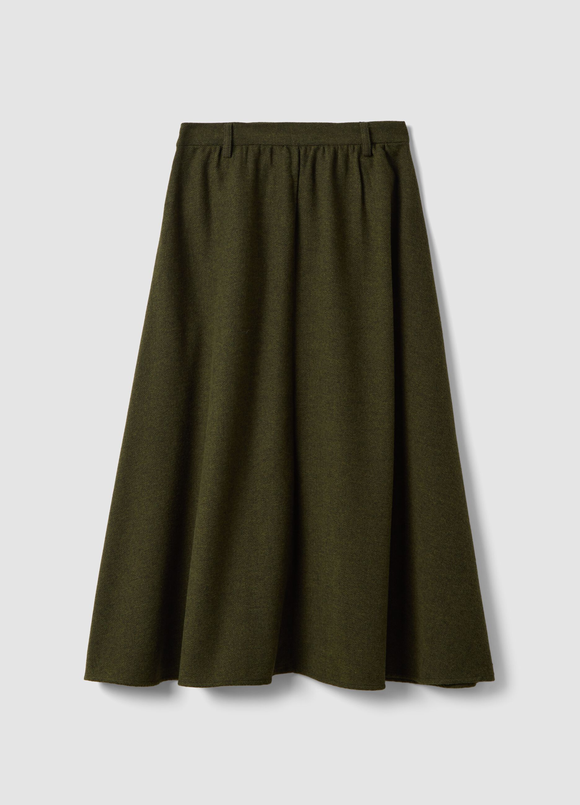 Green wool-blend midi skirt