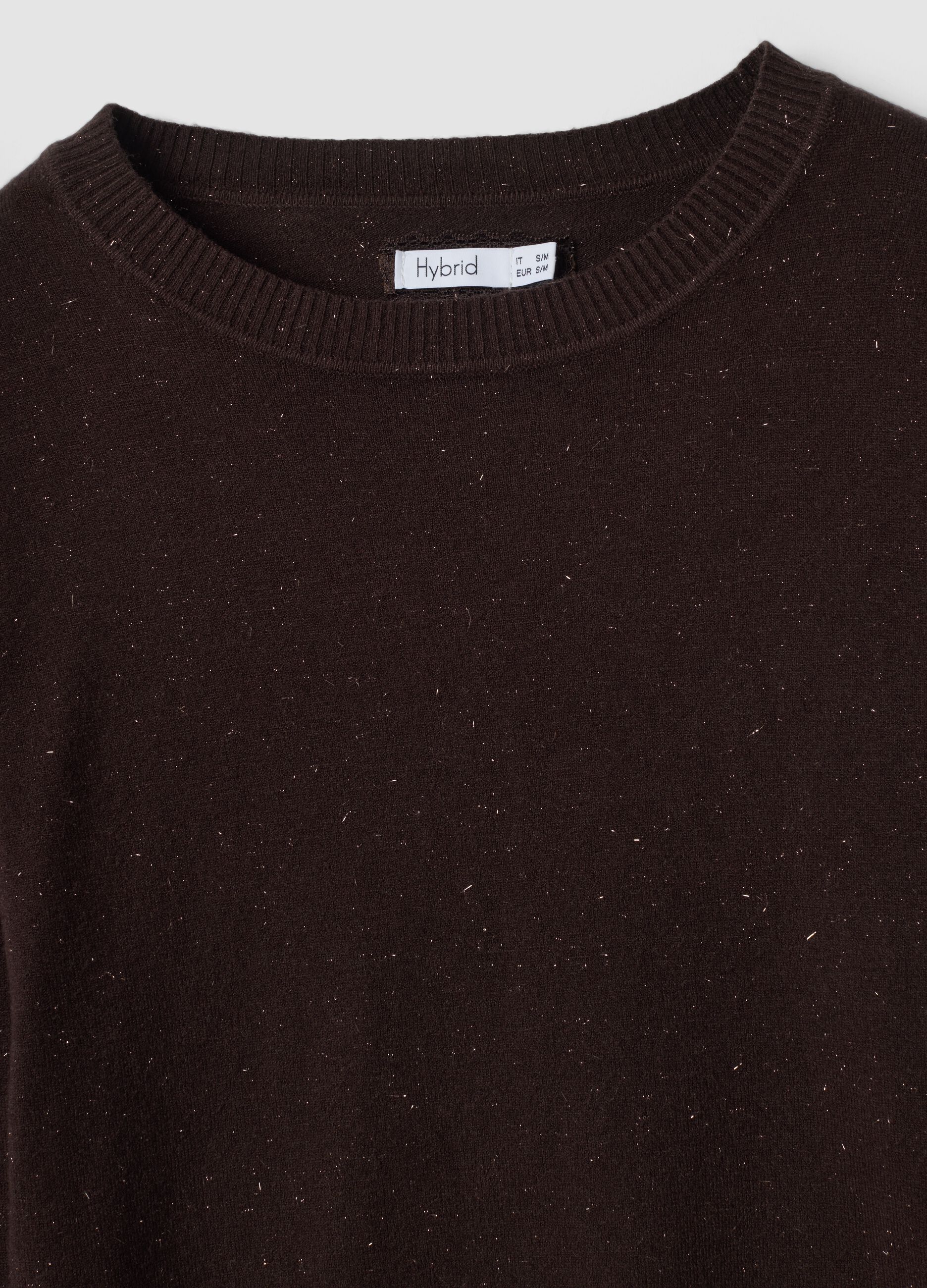Brown viscose-blend top with m&eacute;lange yarns