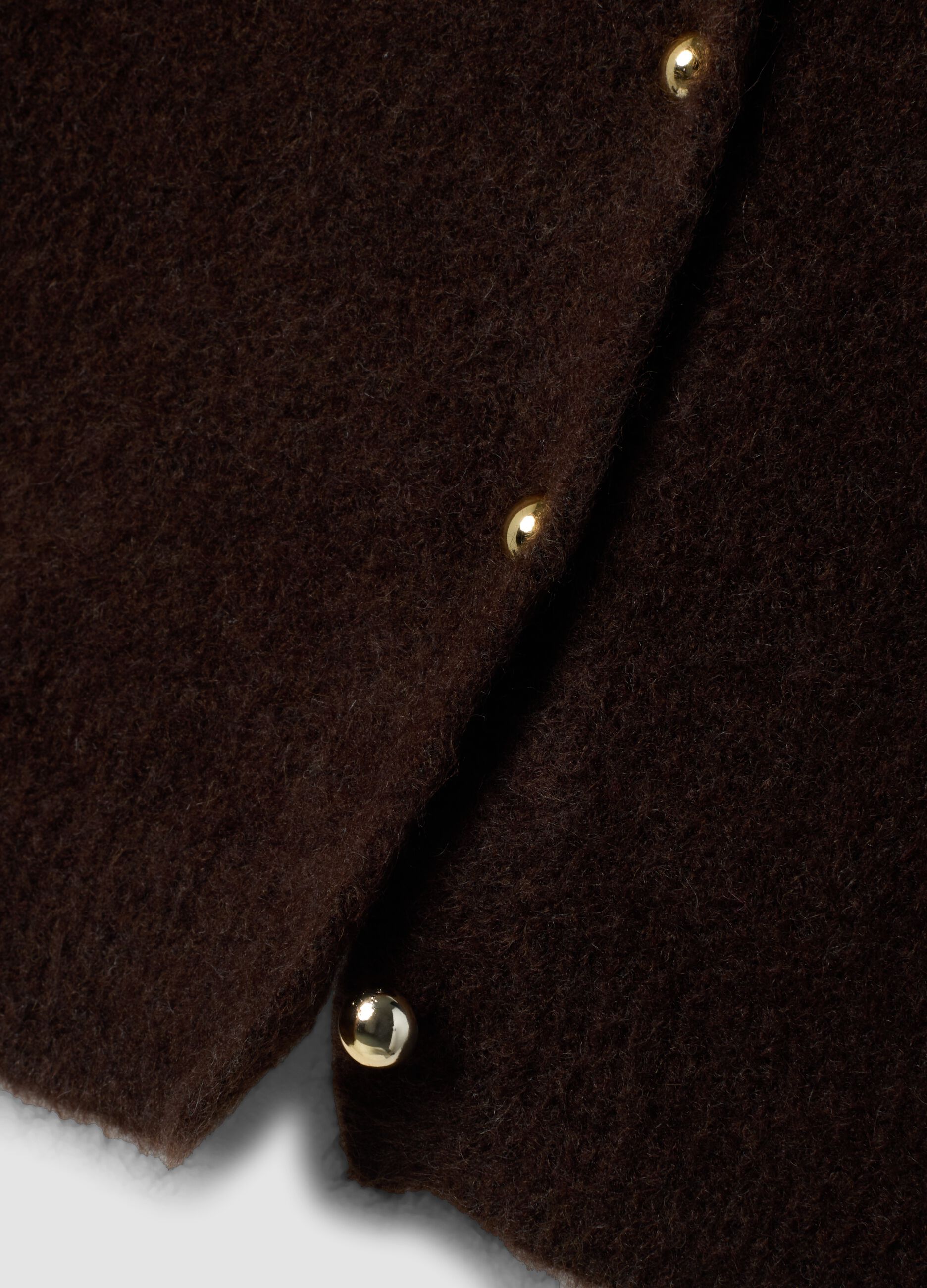 Brown stretch wool crew-neck cardigan, regular fit