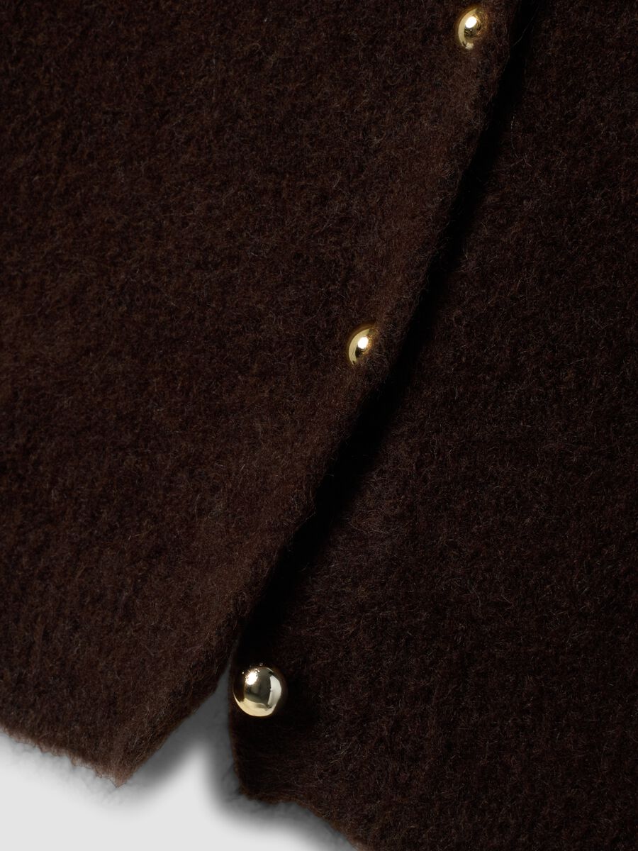 Brown stretch wool crew-neck cardigan, regular fit_5