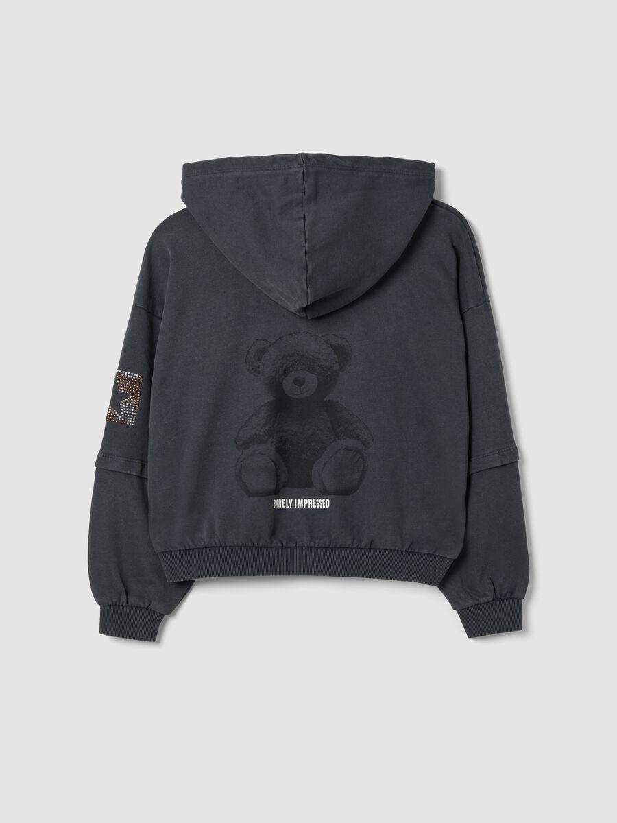 Dark grey pure cotton hoodie with oversized fit and teddy bear print_1