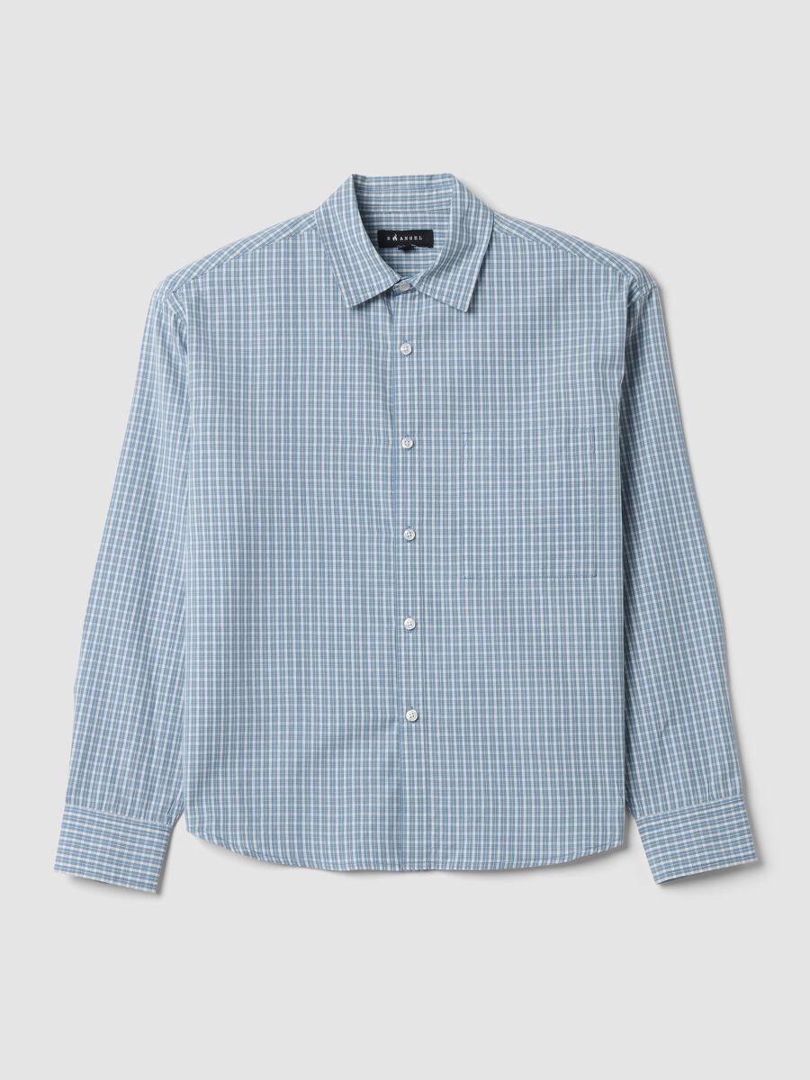 Blue checked pure cotton poplin shirt, cropped oversized fit_0