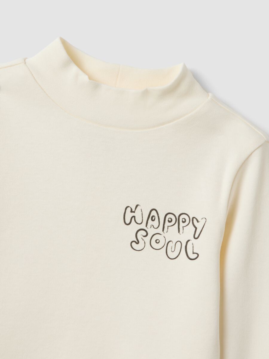 White pure organic cotton T-shirt with high neck and cute animal print_3