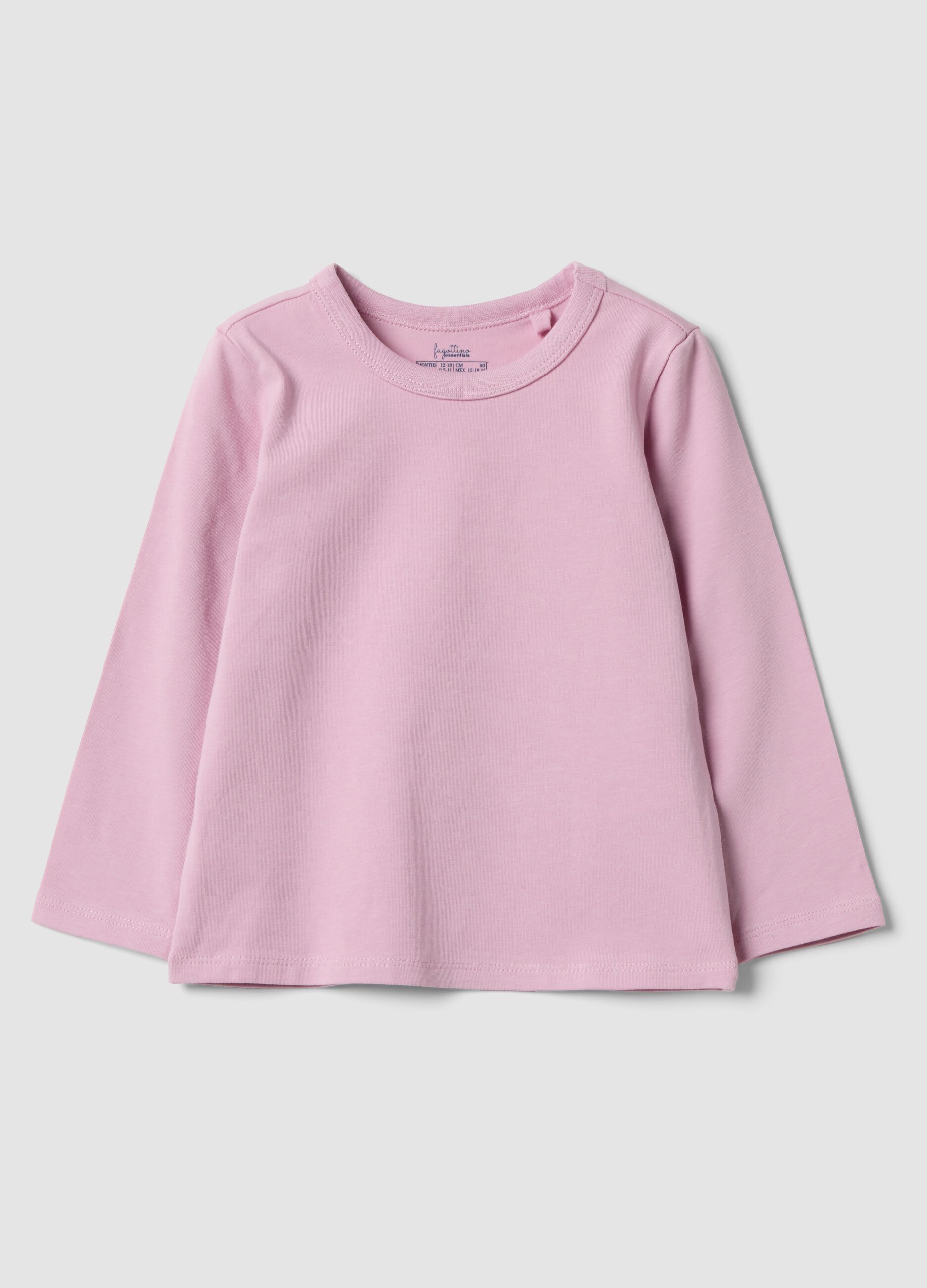 Pink long-sleeved organic cotton T-shirt