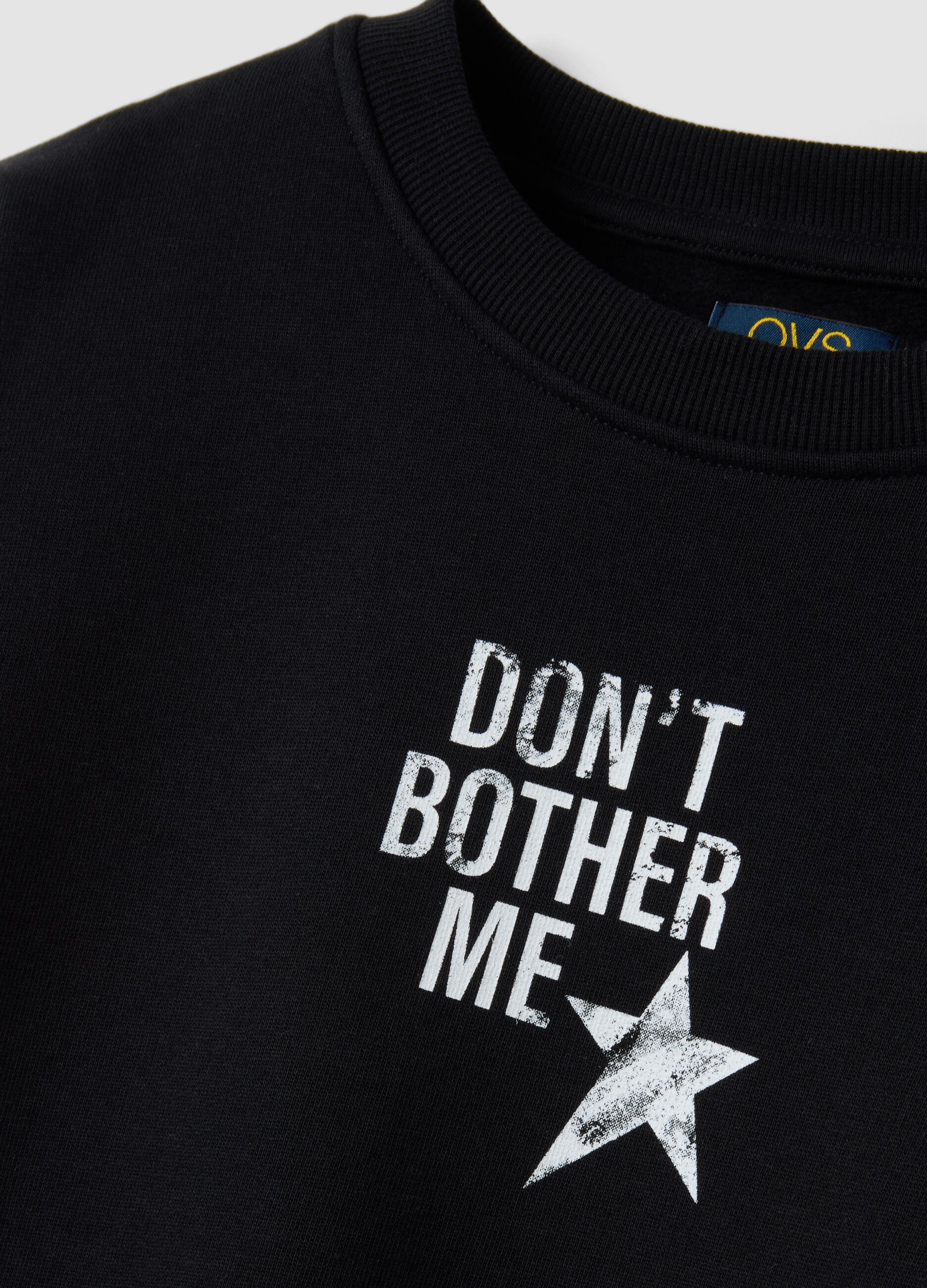 Black organic cotton sweatshirt with ribbed collar
