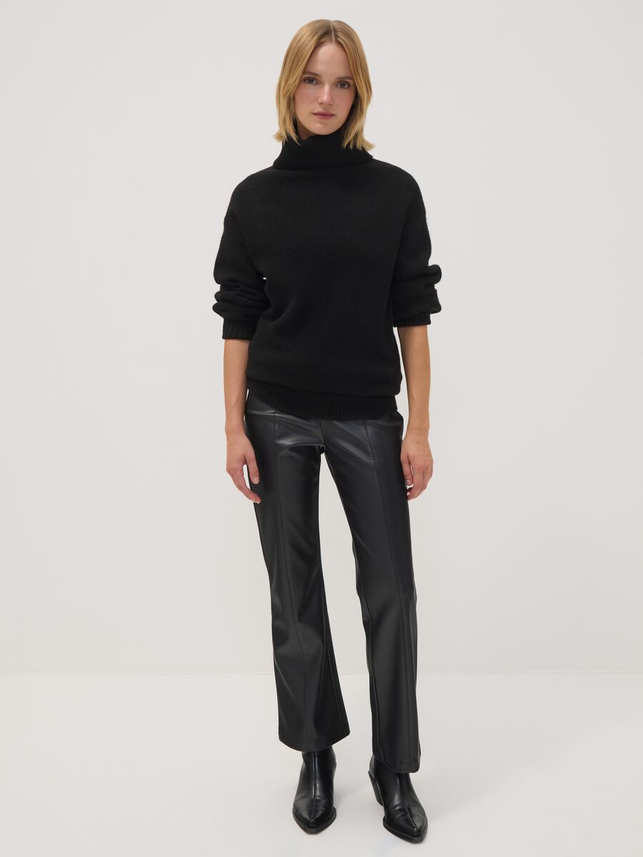 Black flare leggings with regular waist and elasticated band_0