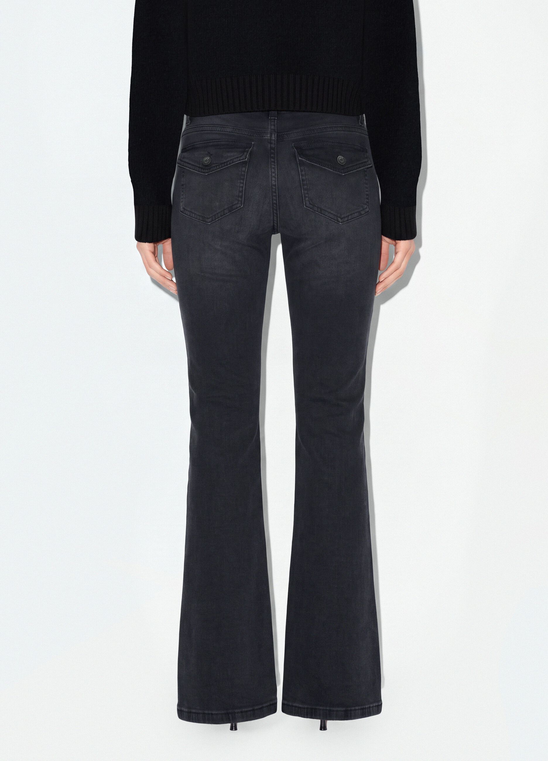 Black stretch-cotton flare jeans