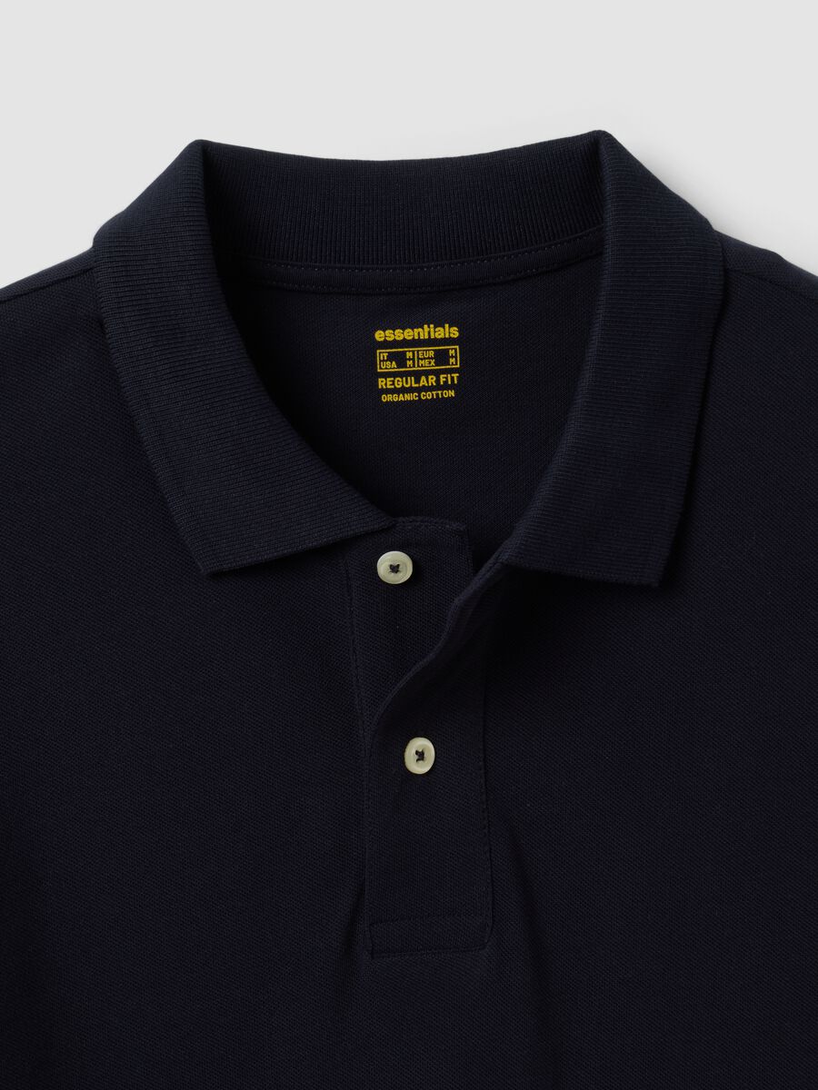 Blue long-sleeved regular-fit polo shirt in pure organic cotton piqu&eacute;_2