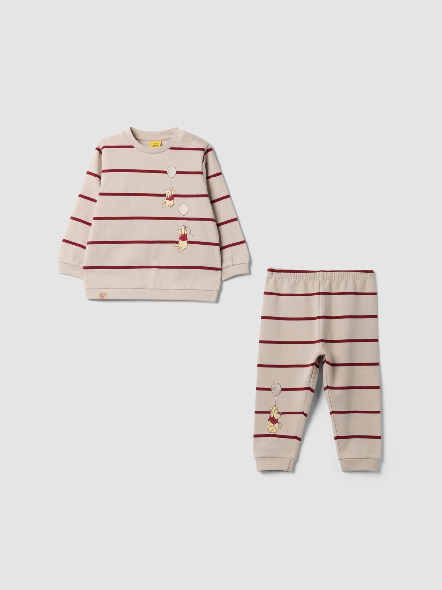 Beige pure organic cotton striped pyjamas with Winnie the Pooh embroidery_0