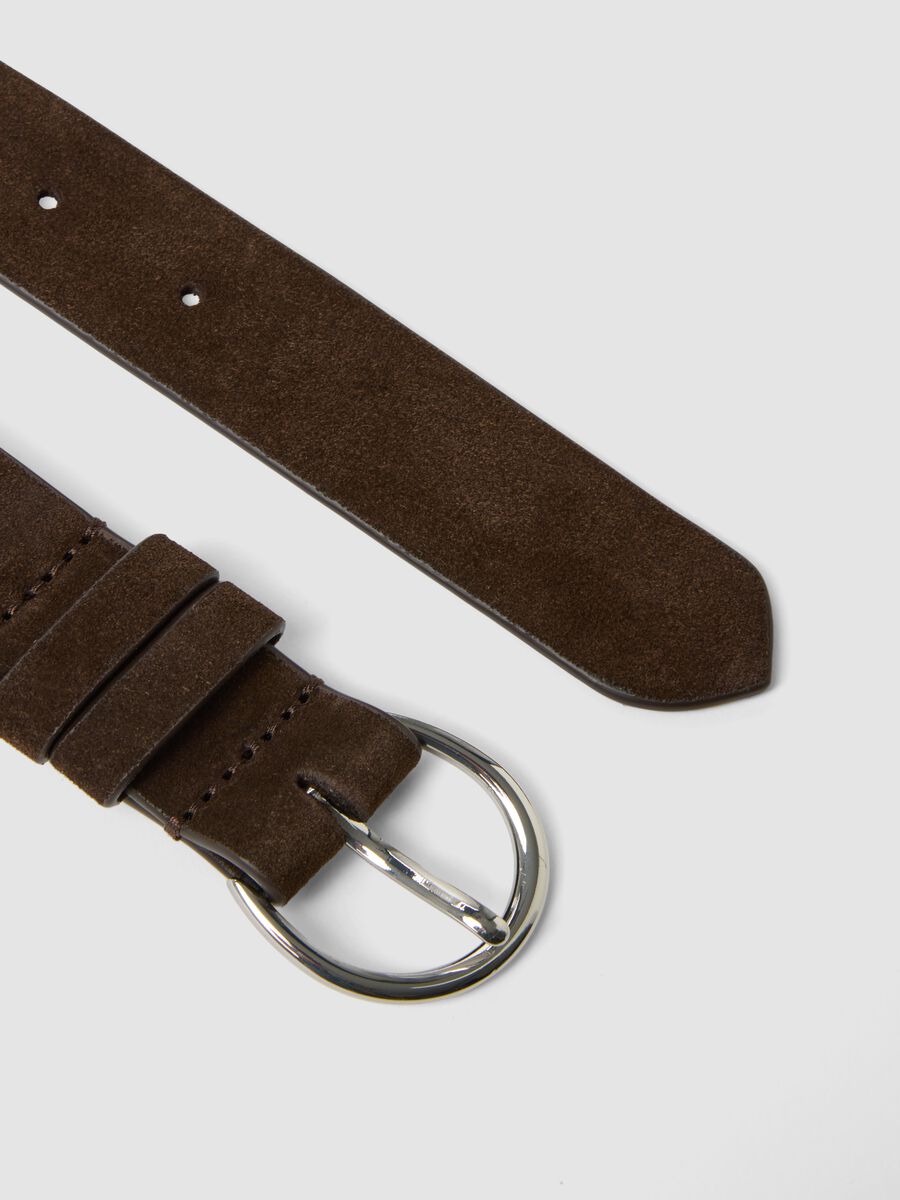 Genuine leather brown belt with oval buckle_1