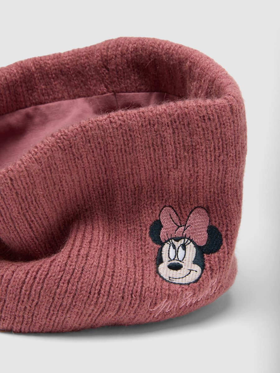 Pink knitted neck warmer with Minnie embroidery_2