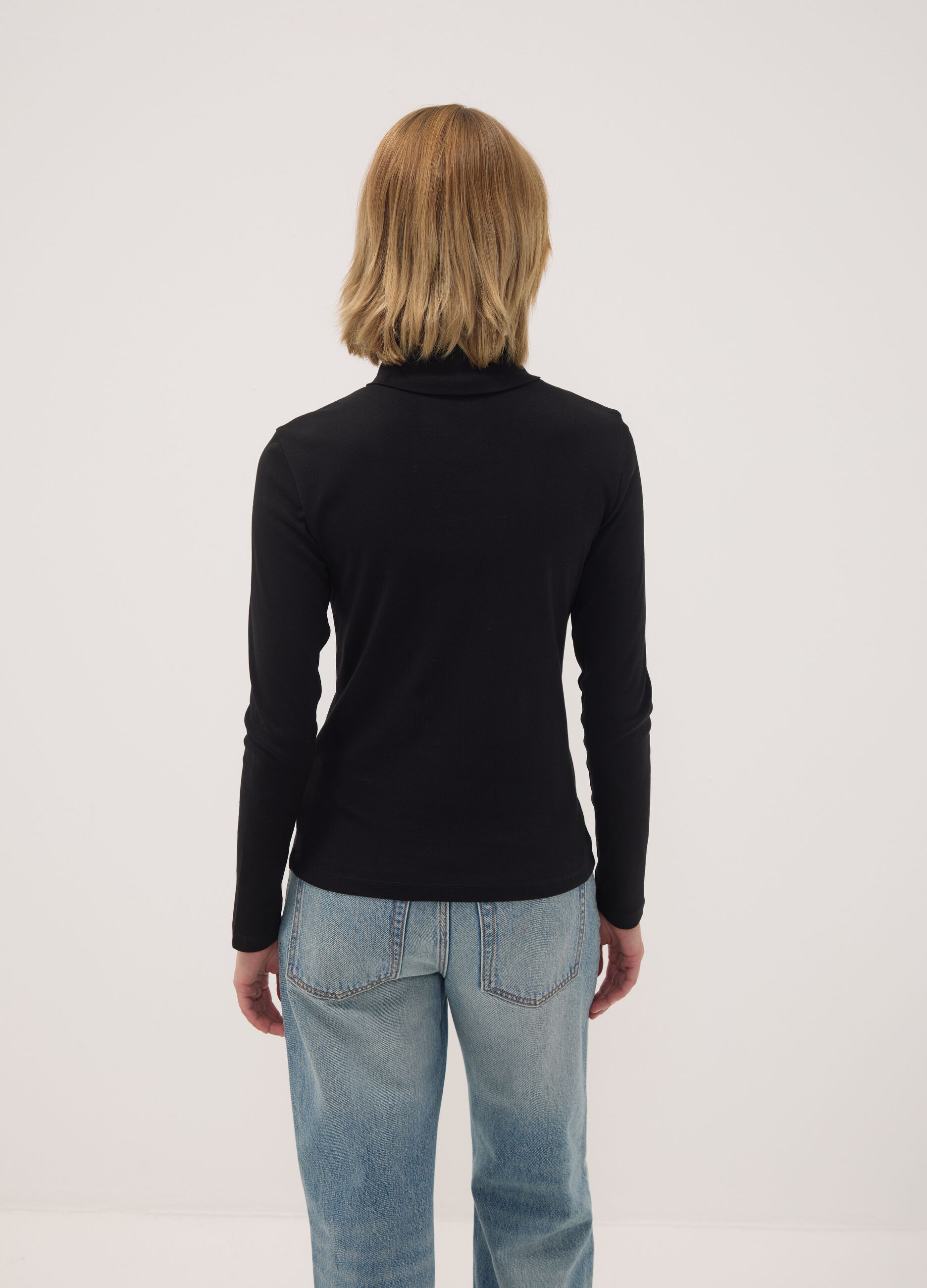 Black pure cotton long-sleeve crew-neck T-shirt