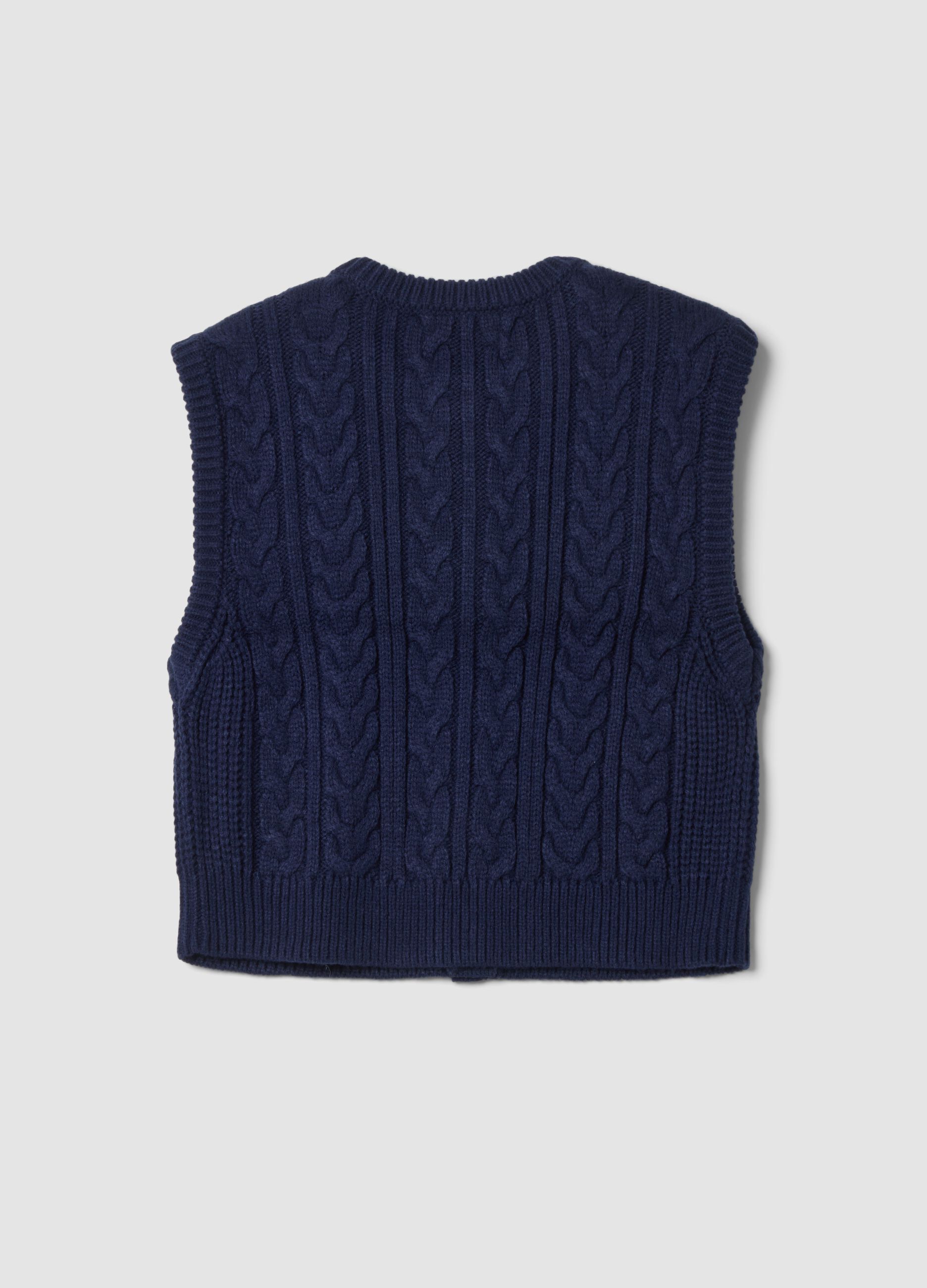 Blue crew-neck cable-knit wool-blend gilet