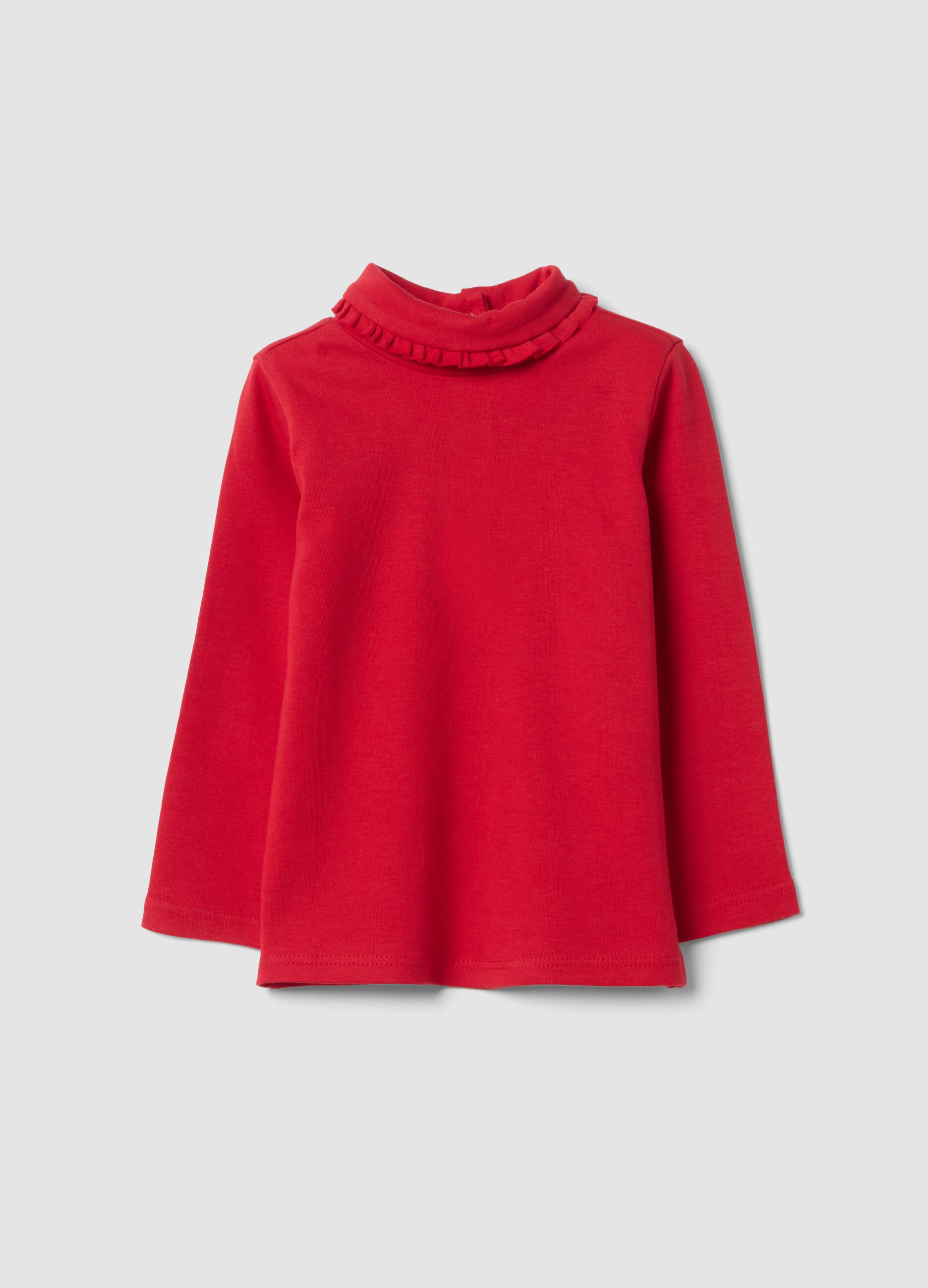 Red pure cotton high-neck T-shirt