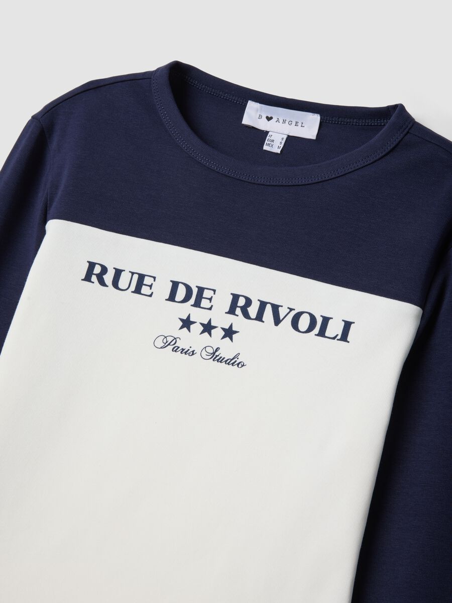 White and blue stretch-cotton T-shirt with front print_1