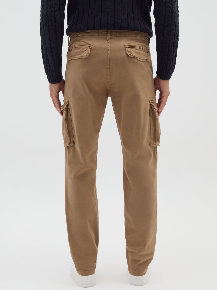 Brown stretch cotton slim fit cargo trousers_2
