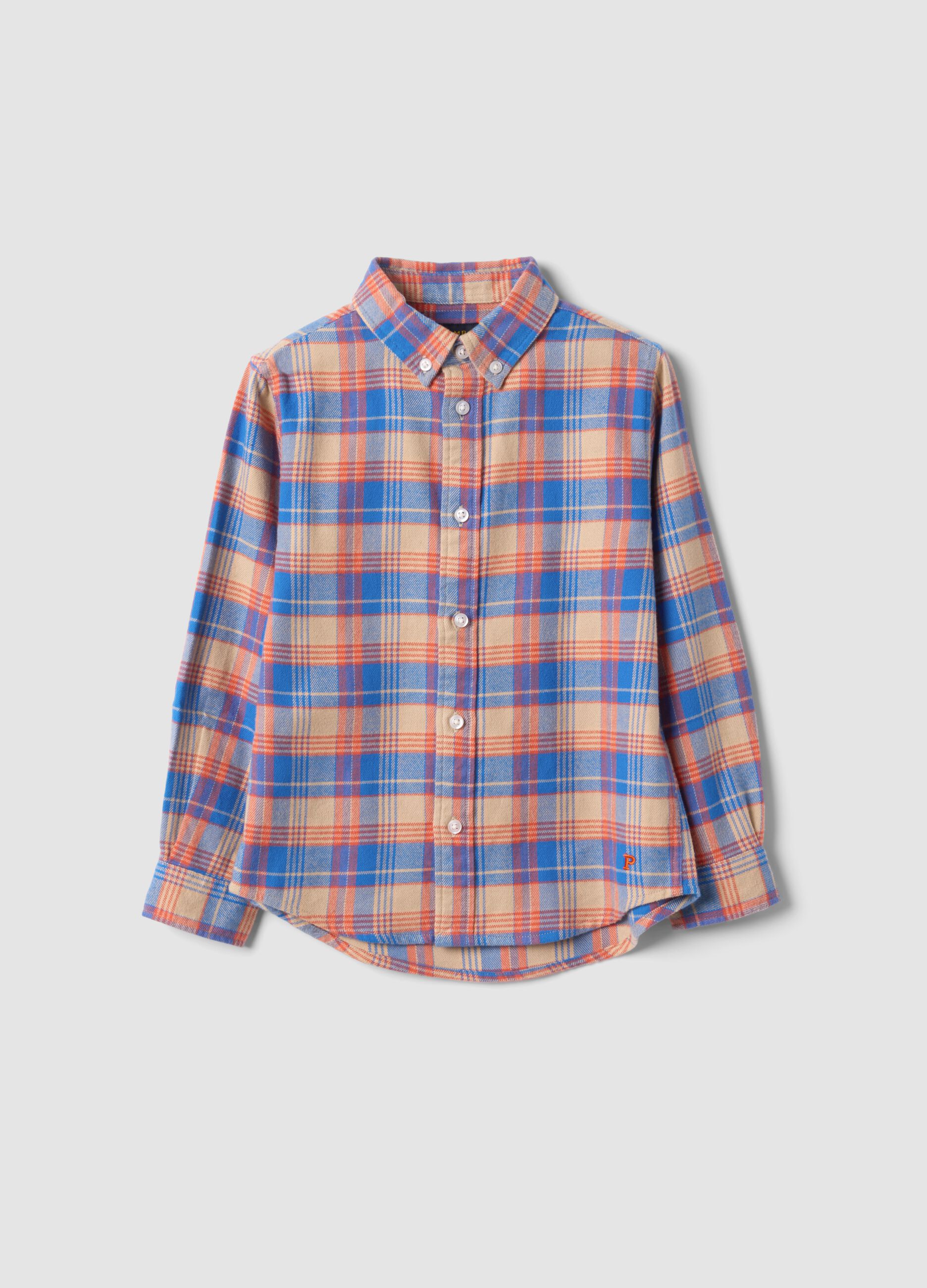 Multicolour pure cotton checked Oxford shirt, regular fit