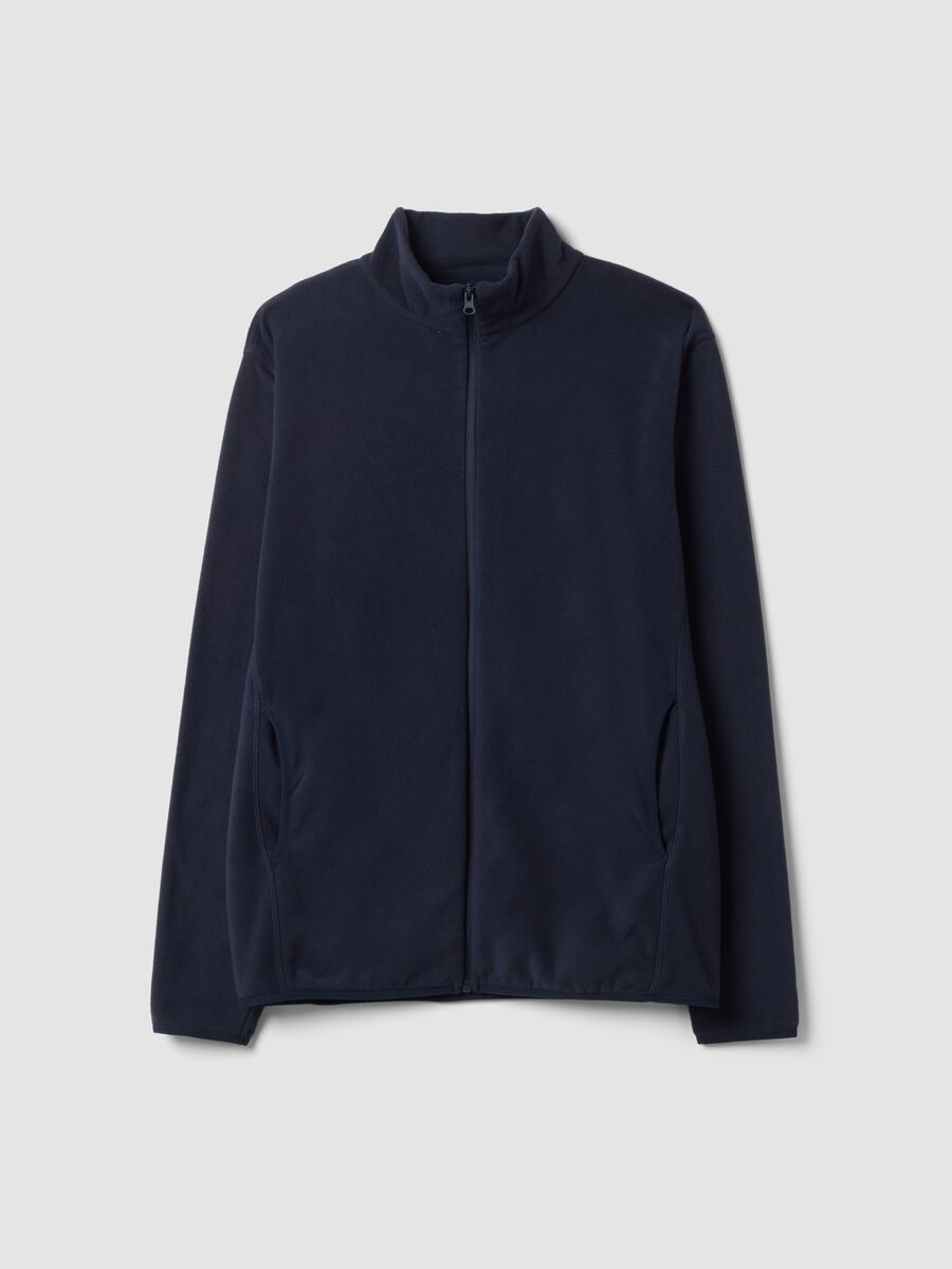 Blue regular-fit fleece sweatshirt with collar and zip_0