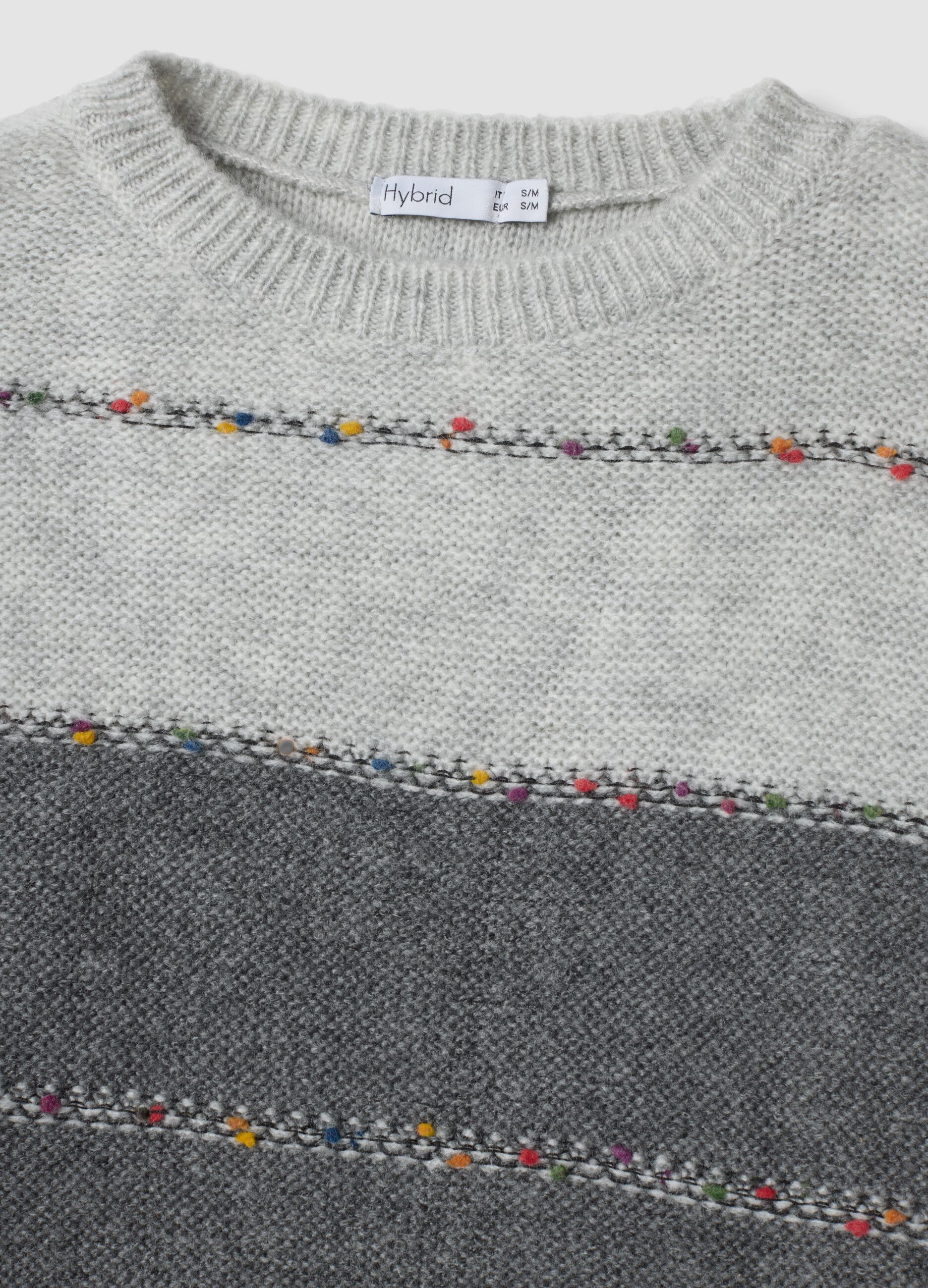 Grey striped crew-neck jumper, regular fit