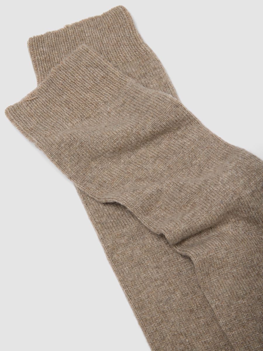 Beige long socks in wool, viscose and stretch cashmere_1